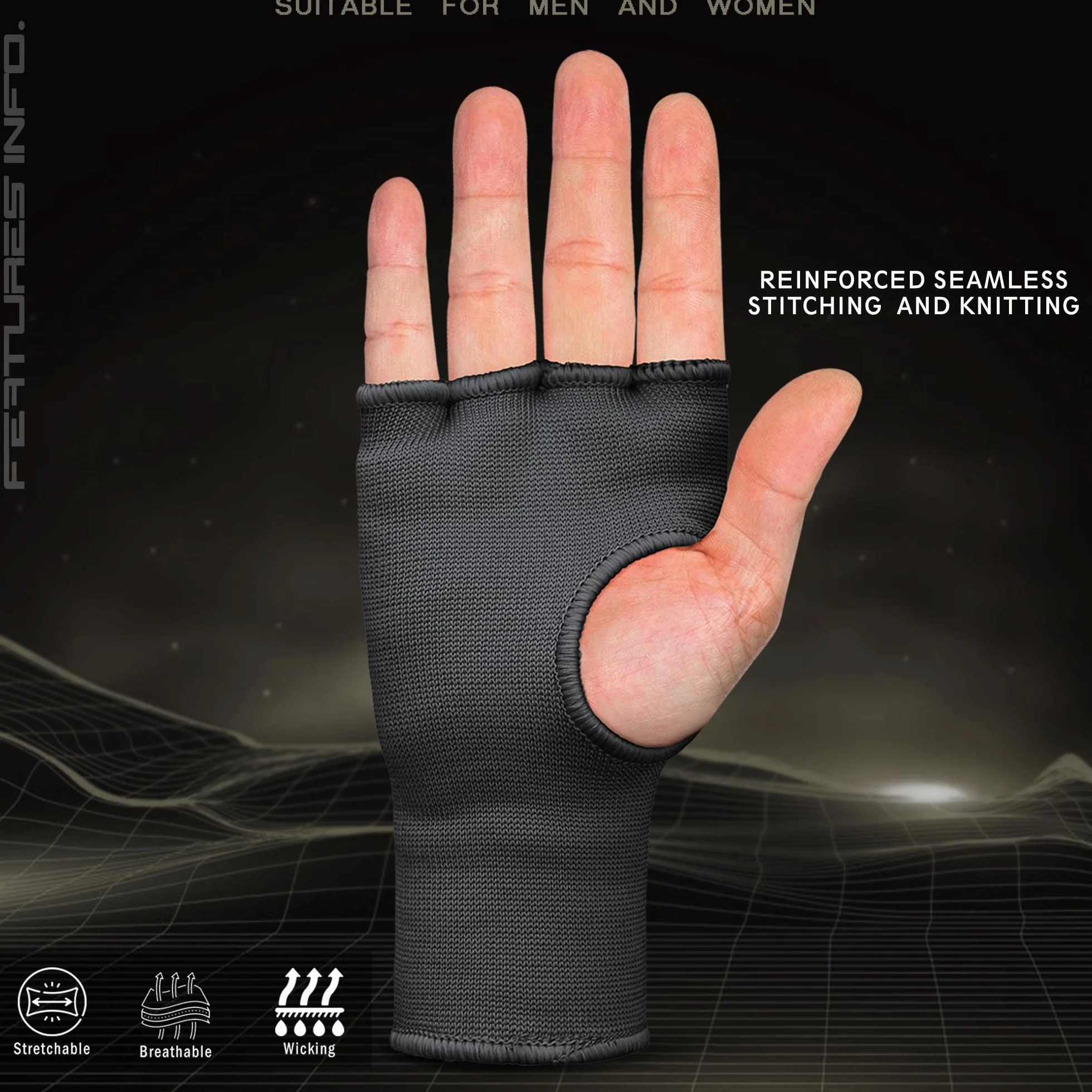 Mytra Fusion Boxeo Vendas Guantes Acolchado de Gel Protector Nudillos sin Tirantes Largos Elástico