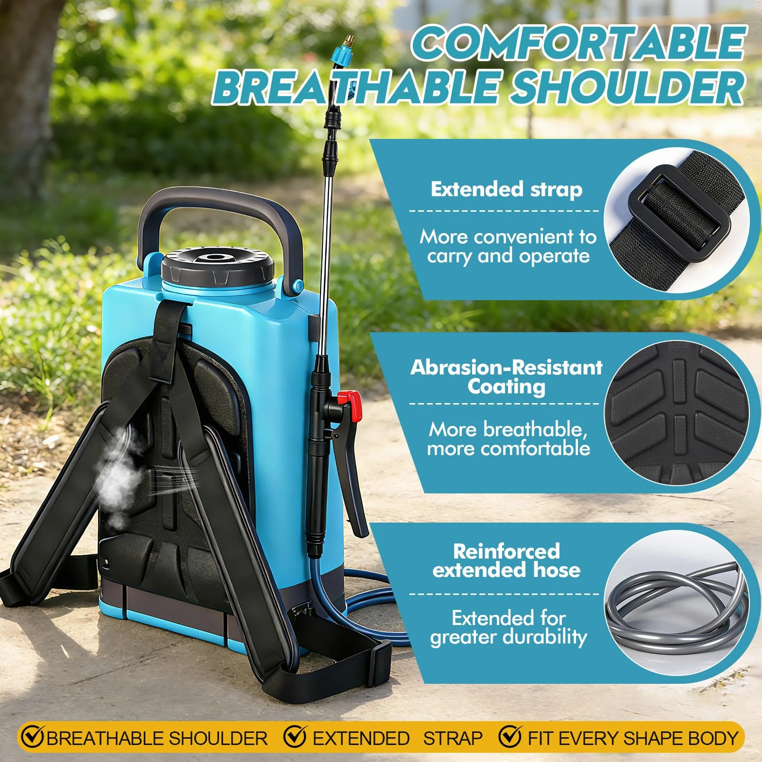 Viugreum 12L Pulverizador de Mochila a Batería, 12V Pulverizador Eléctrico de Jardín con 5 Boquillas de Nebulización, Lanza Telescópica y Correa Ajustable para Riego, Irrigación y Mantenimiento