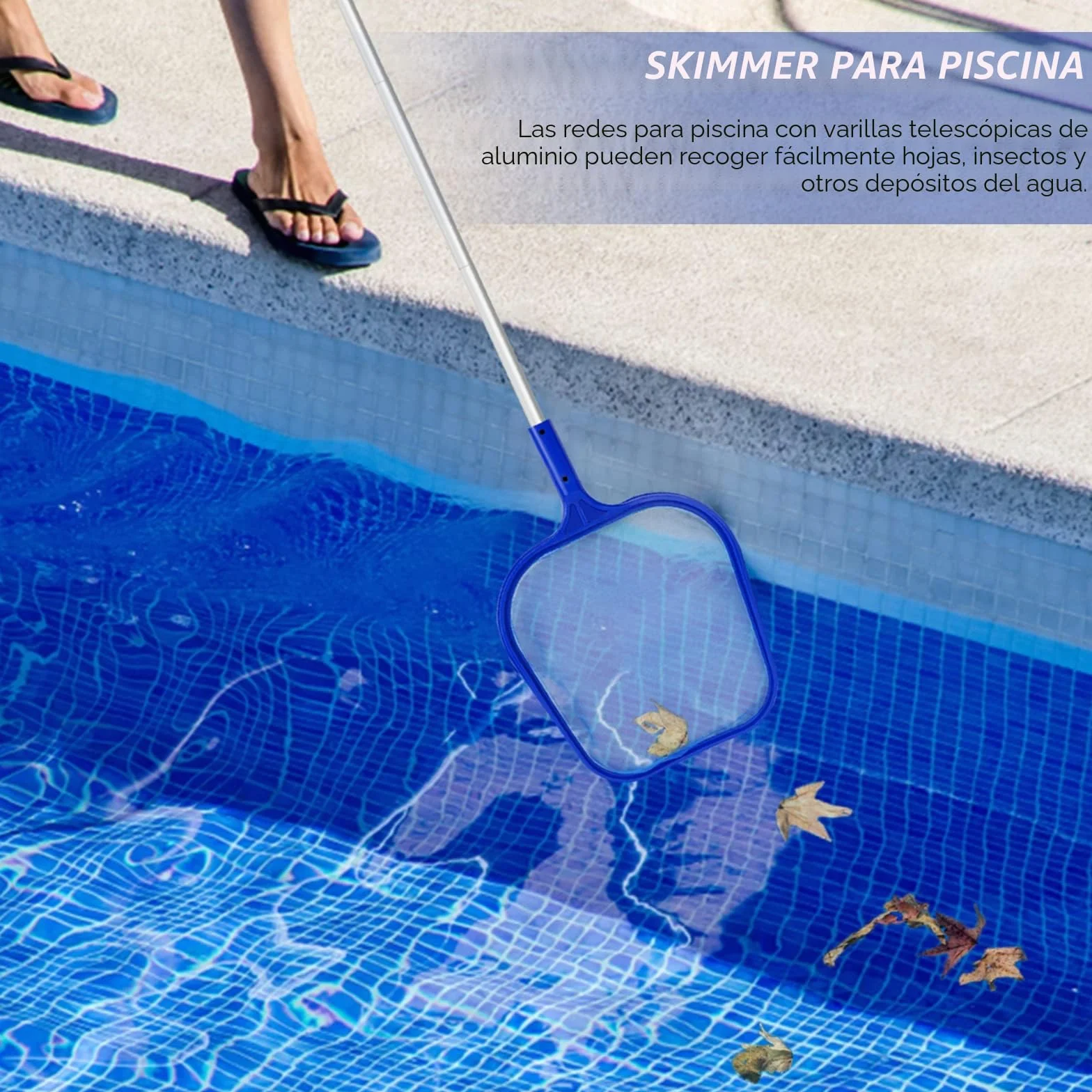 Jsdoin Recogehojas para Piscinas Profesional, Kits de Skimmer con Barra Telescópica 1.2m