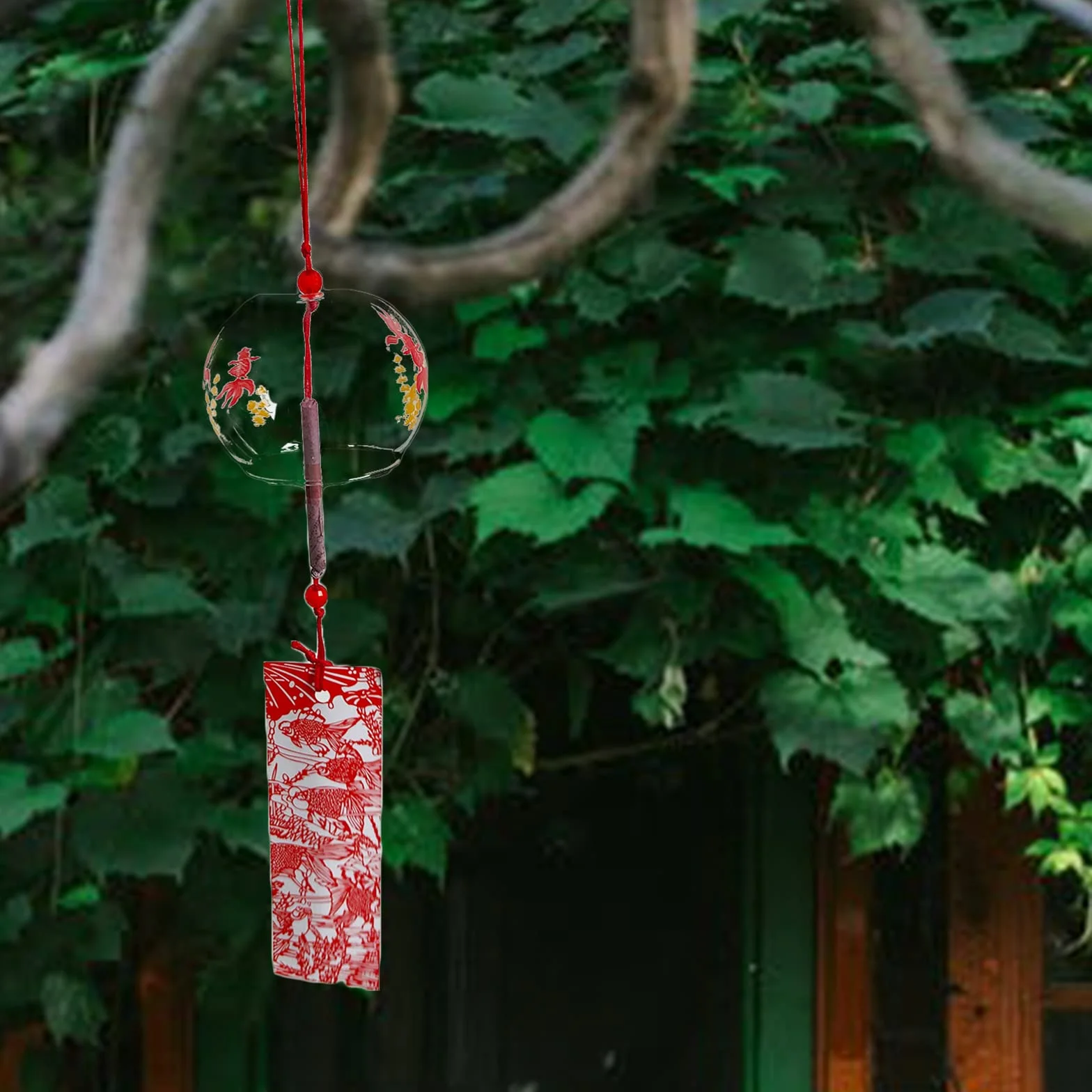 Japonesas campanas de viento de cristal rojo colgantes para decoración interior de coche