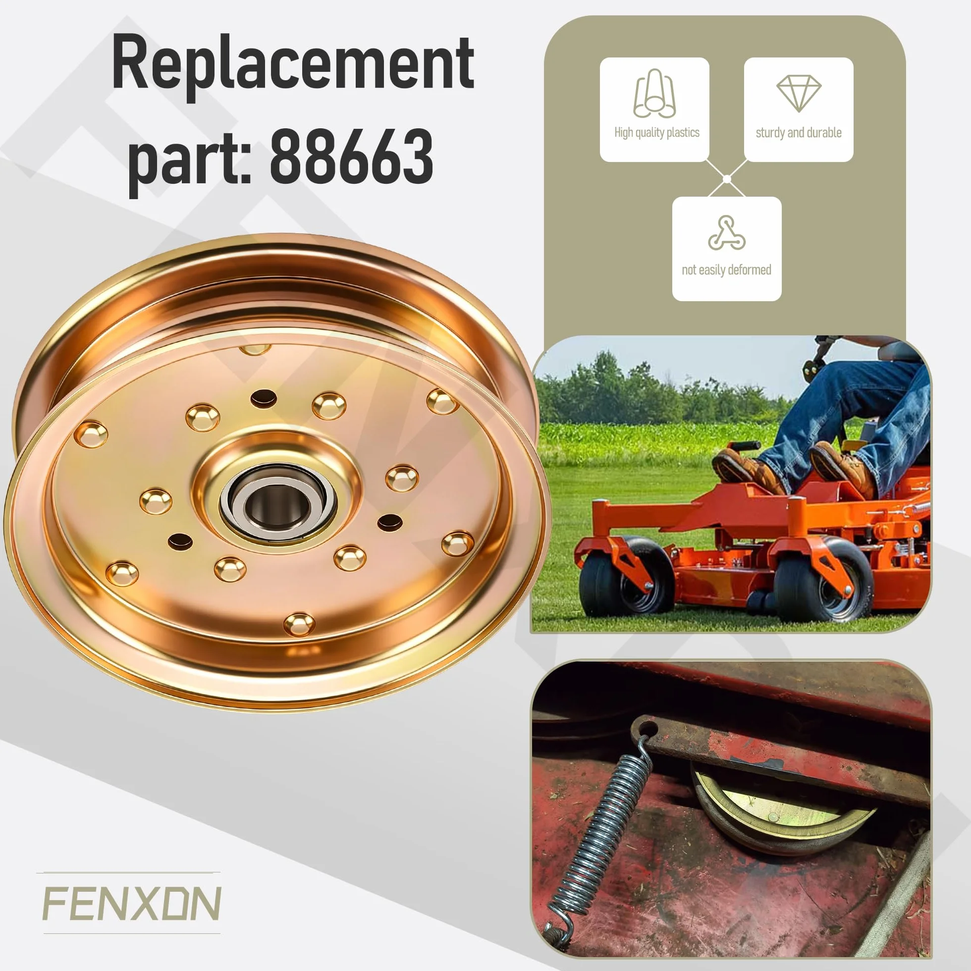 88663 - Polea tensora de repuesto compatible con cortacésped Bush Hog MTH600, RDTH72 – 5-3/4 pulgadas de diámetro; orificio de 5/8 pulgadas; ranura de correa de 1-1/16 pulgadas