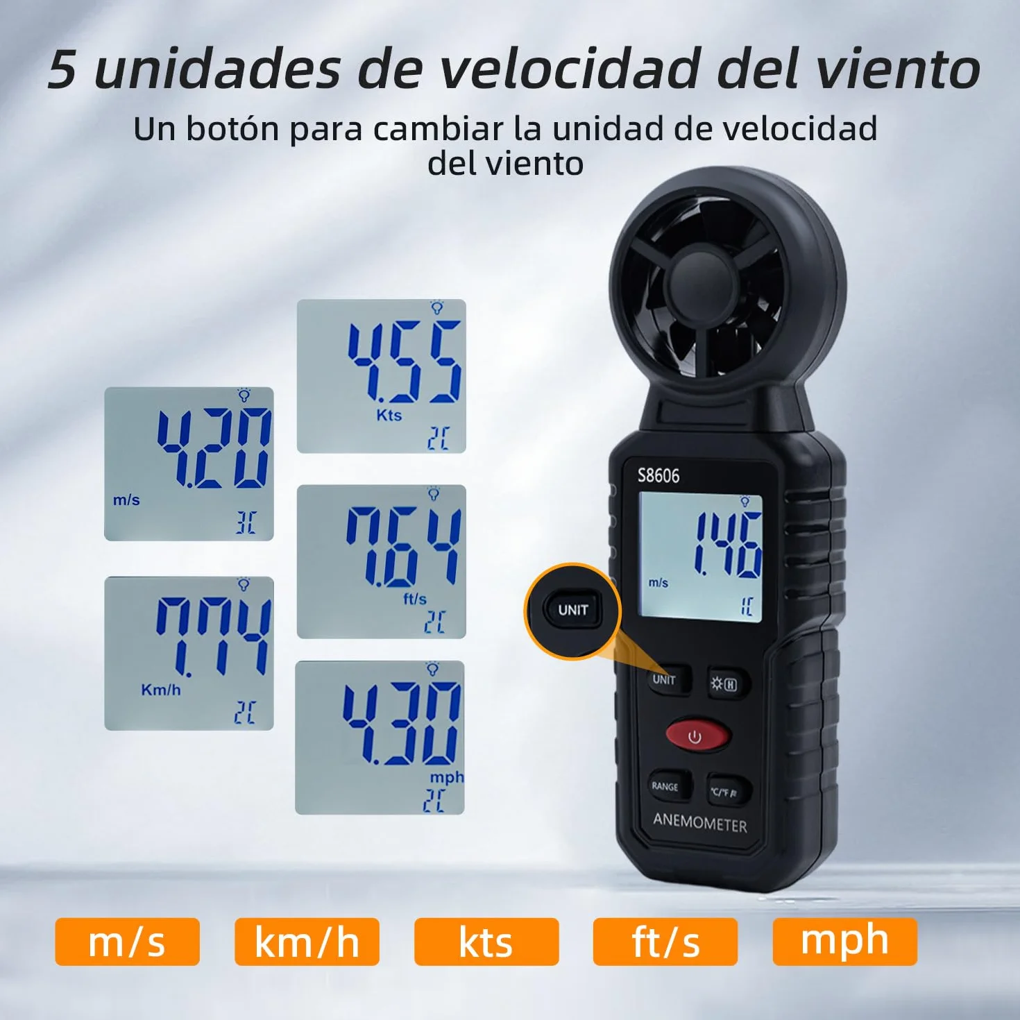 Mcbazel Anemómetro Portátil Digital 3 en 1 Mide Temperatura Velocidad Flujo Viento