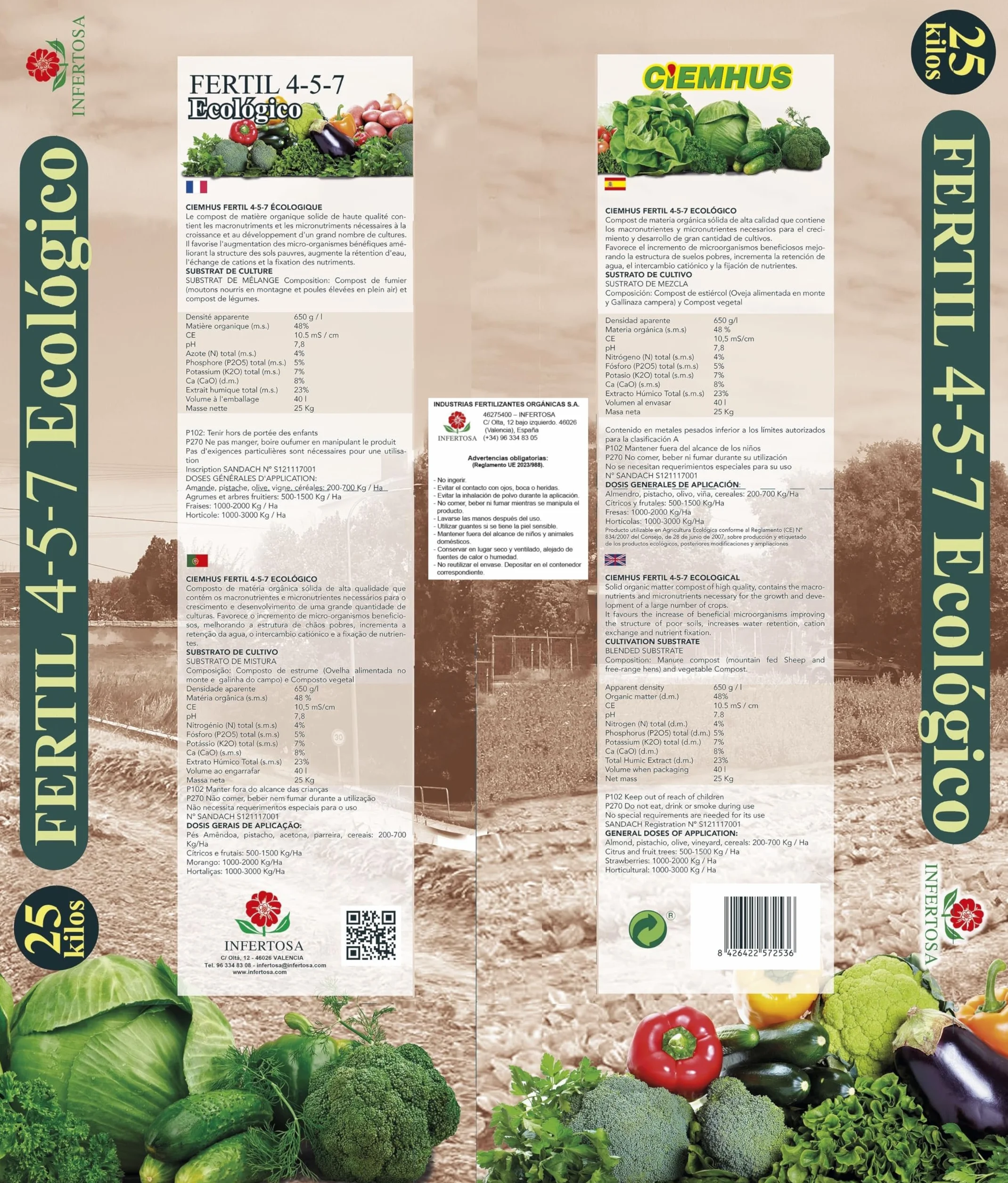 Compost Orgánico Pelletizado 4-5-7 25 KG Ecológico CIEMHUS