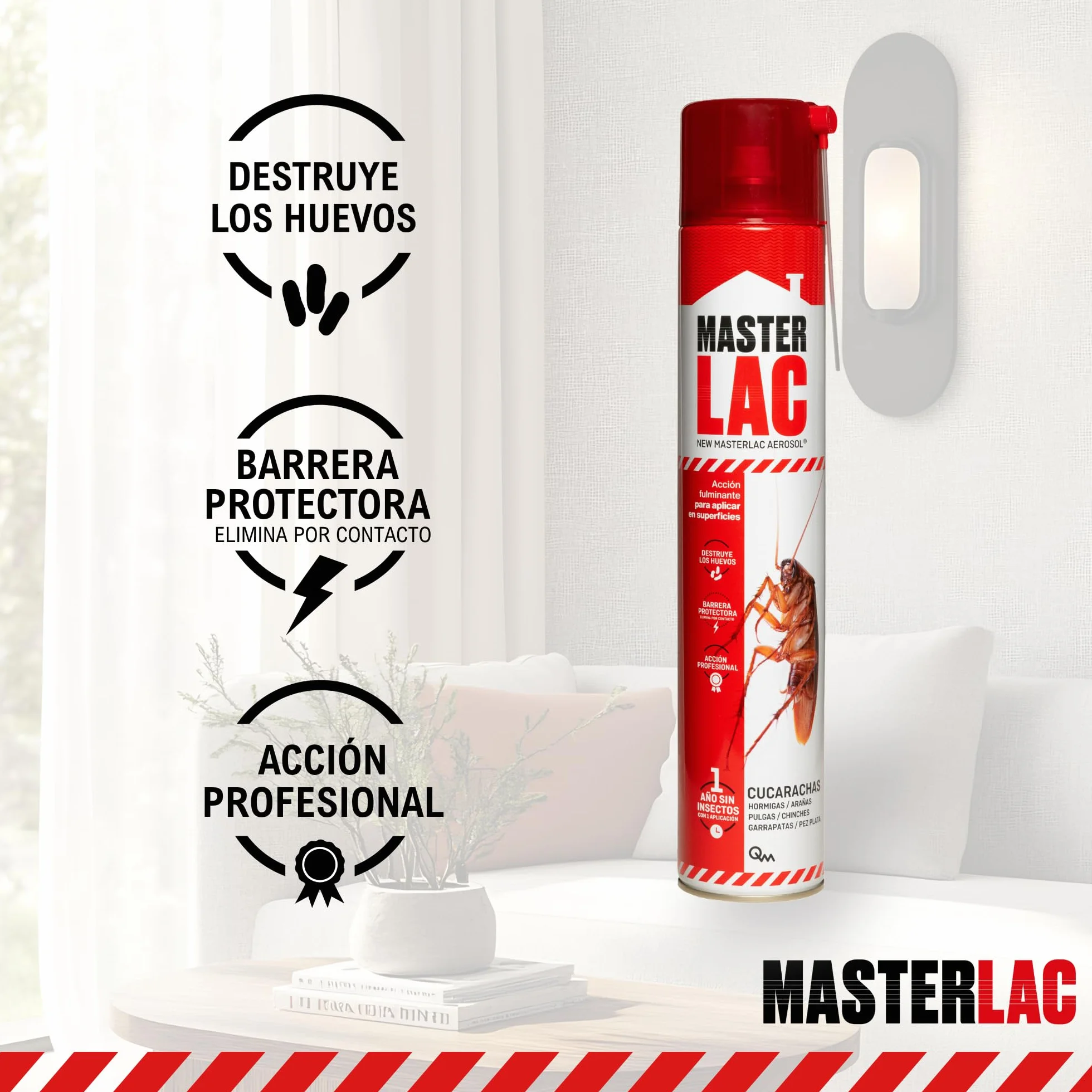 MASTERLAC Insecticida Cucarachas Hormigas Arañas Pulgas Chinches Acción Larvicida 1 Año Duración Efecto Barrera