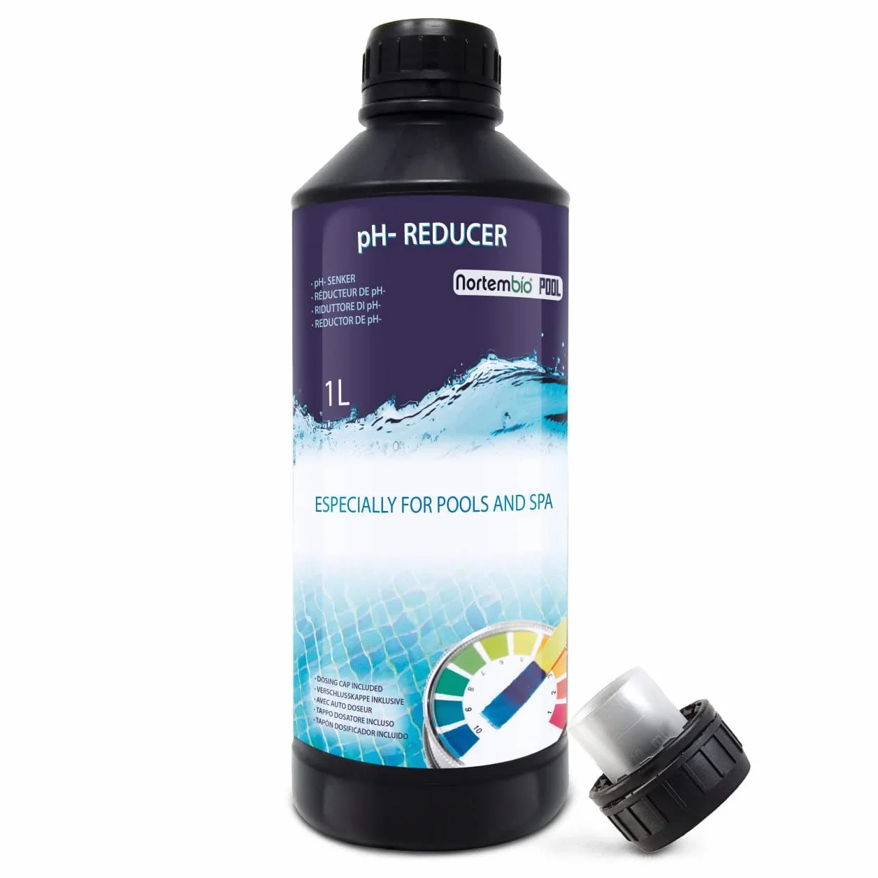 NortemBio Pool pH Minus, Reductor pH Liquido, Disminuir pH Piscina y SPA, Regulador y Equilibrador pH, Mejora la Calidad del Agua de Forma 100% Natural 1 L