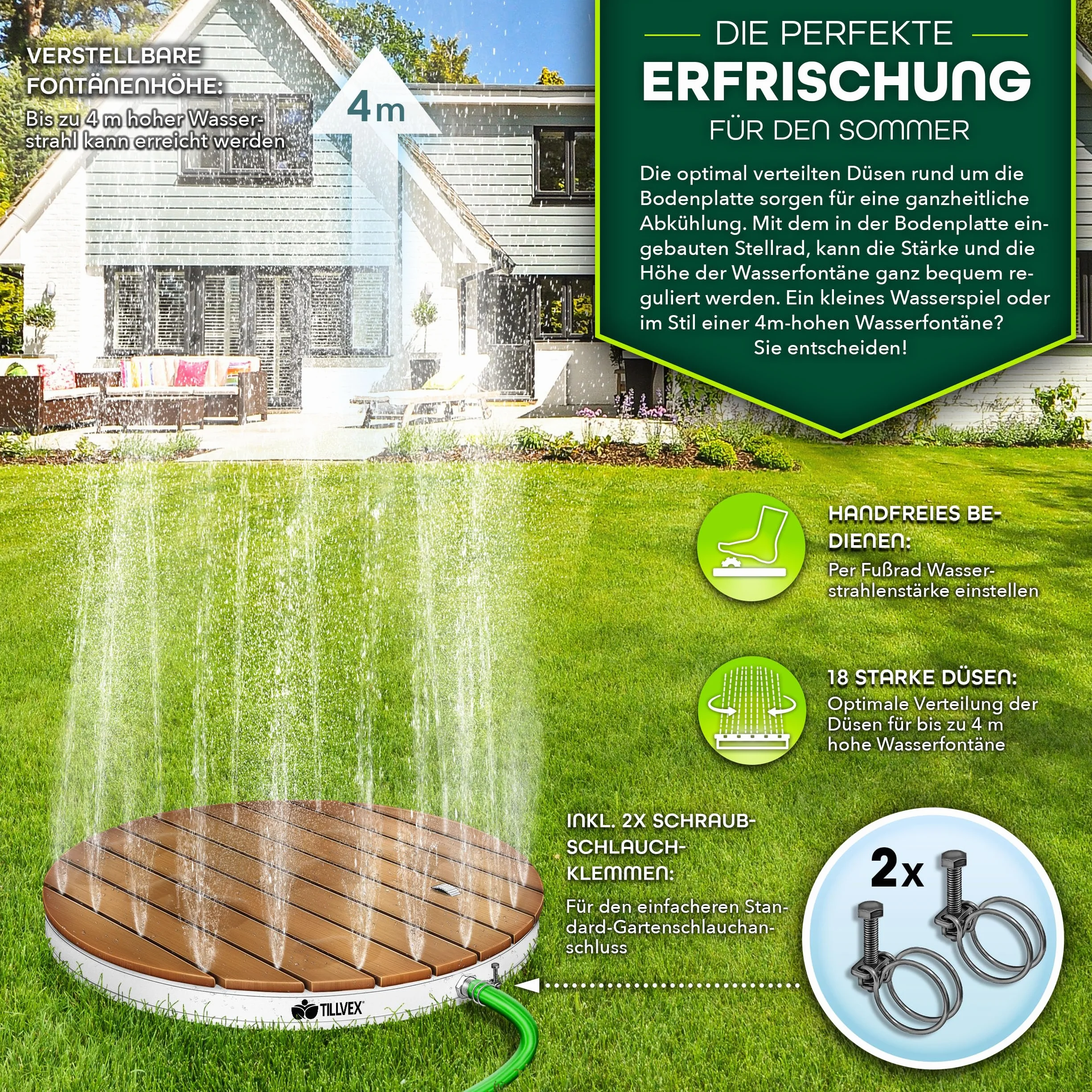 tillvex Ducha de jardín al Aire Libre 4 m Altura Fuente con Rueda Antideslizante Exterior Camping