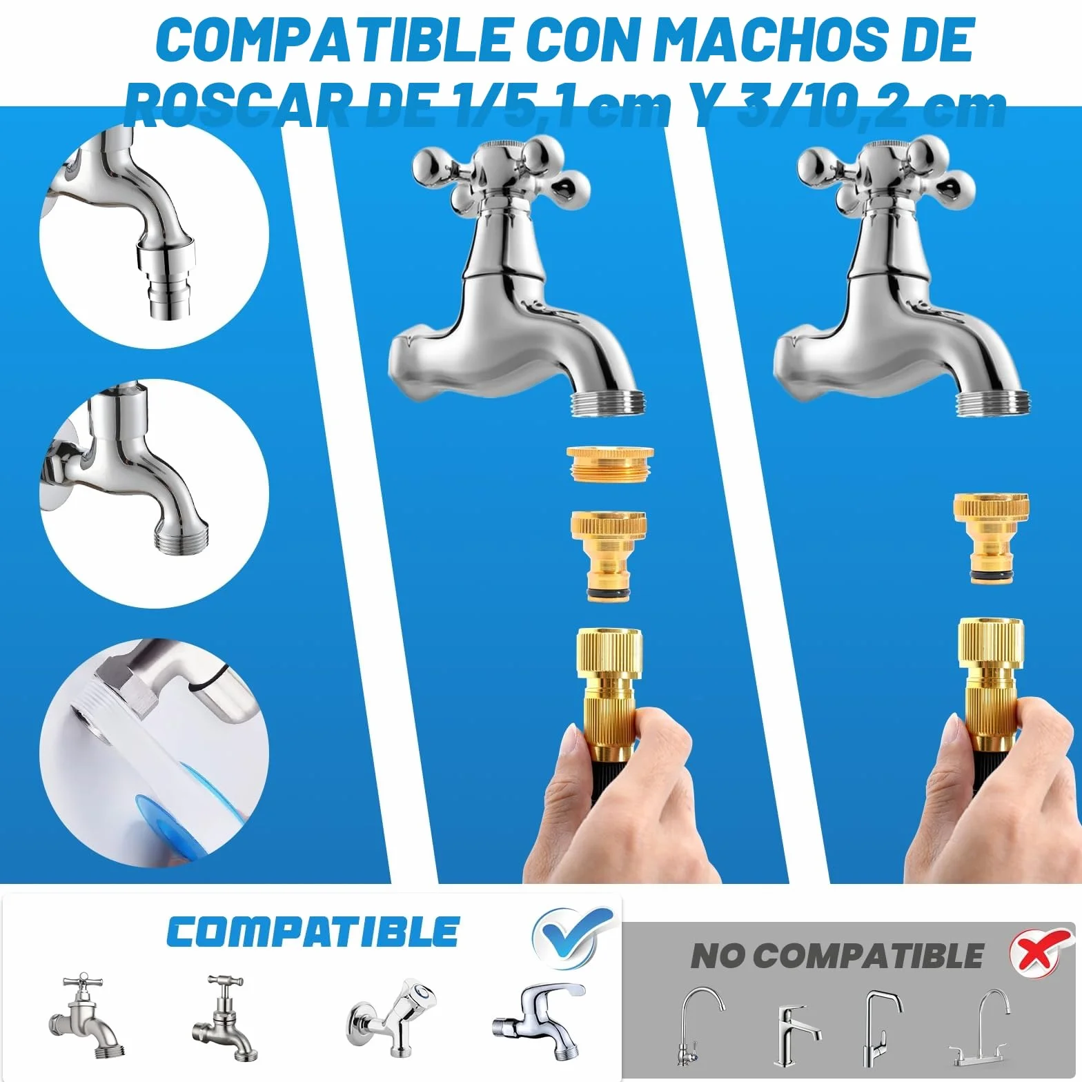 Manguera Jardín Extensible 15 Metros Flexible con Pistola 10 Funciones Adaptadores 1/2" 3/4" para Jardinería