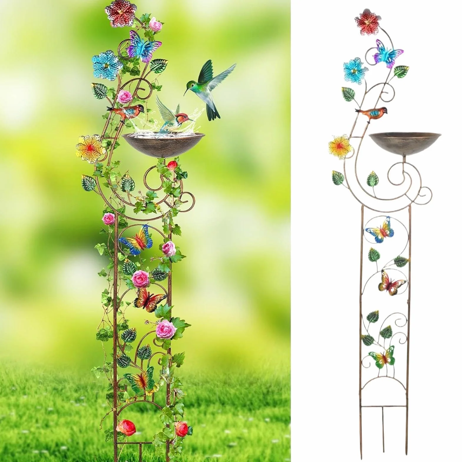 Baño De Agua Para Pájaros De Jardín Con Estaca De Diseño Artístico Y | Bebederos Autoportantes Para Pájaros Para Jardín, Patio, Terraza, Jardín Trasero Y Patio Interior