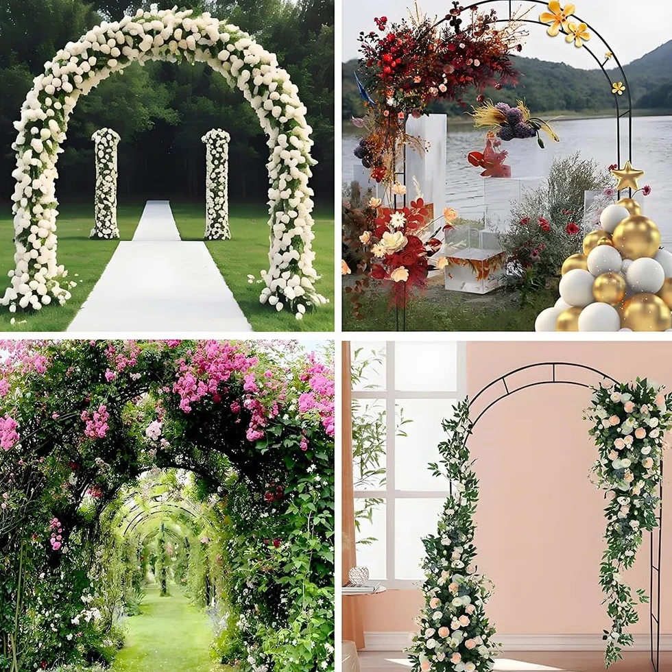 Arco De Rosas Y Plantas Trepadoras De Jardín, Decoracion Patio Arch De Metal, Tutor Enrejado para Al Aire Libre, Soporte De Flores para Boda, Fiesta, Ceremonia Exteriores(Black,W120 x H220cm)