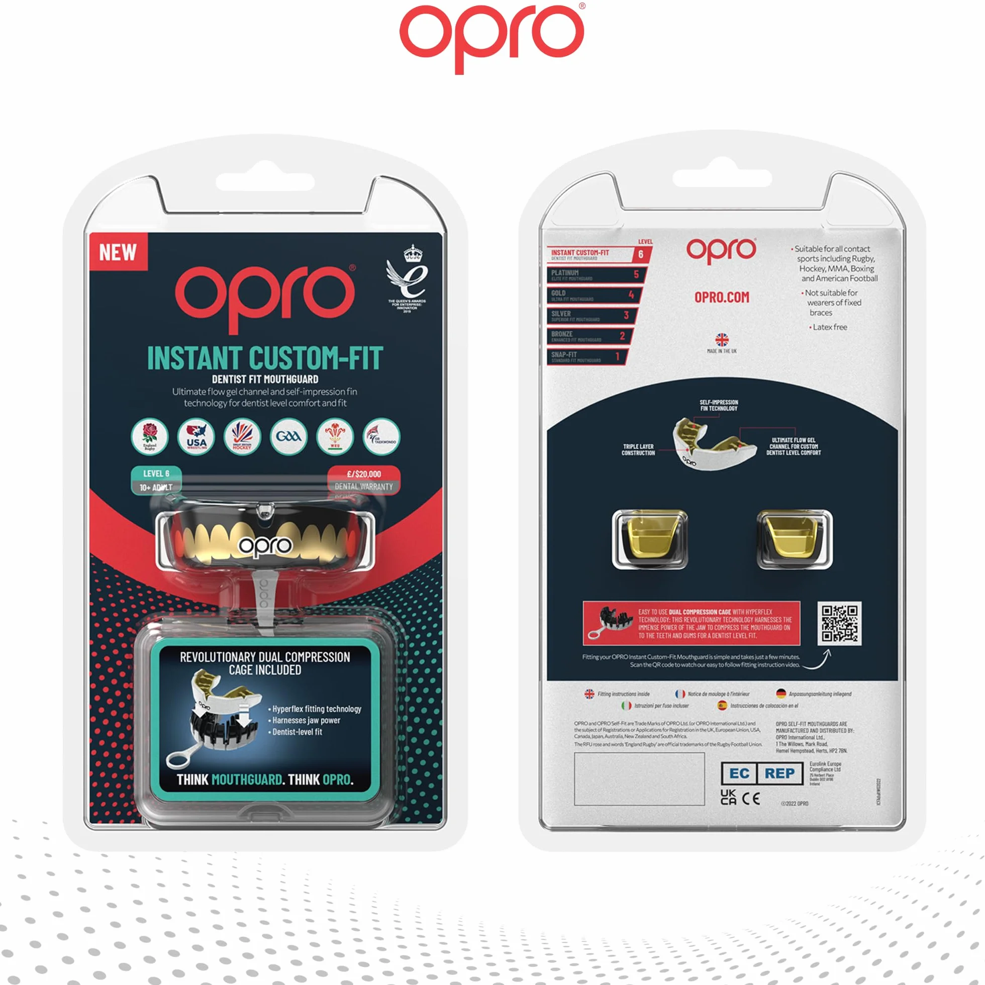 OPRO Protector Bucal Instant Custom-Fit para Boxeo MMA BJJ Rugby Hockey Autoajustable
