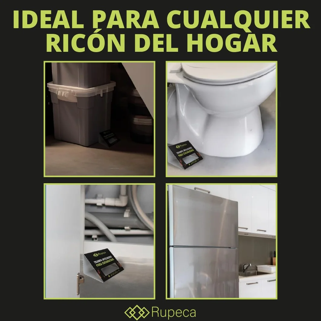 RUPECA Trampas Adhesivas para Cucarachas Sin Tóxicos – Control de Plagas Seguro para el Hogar – Trampa Anti Cucarachas Interior Discreta y Duradera