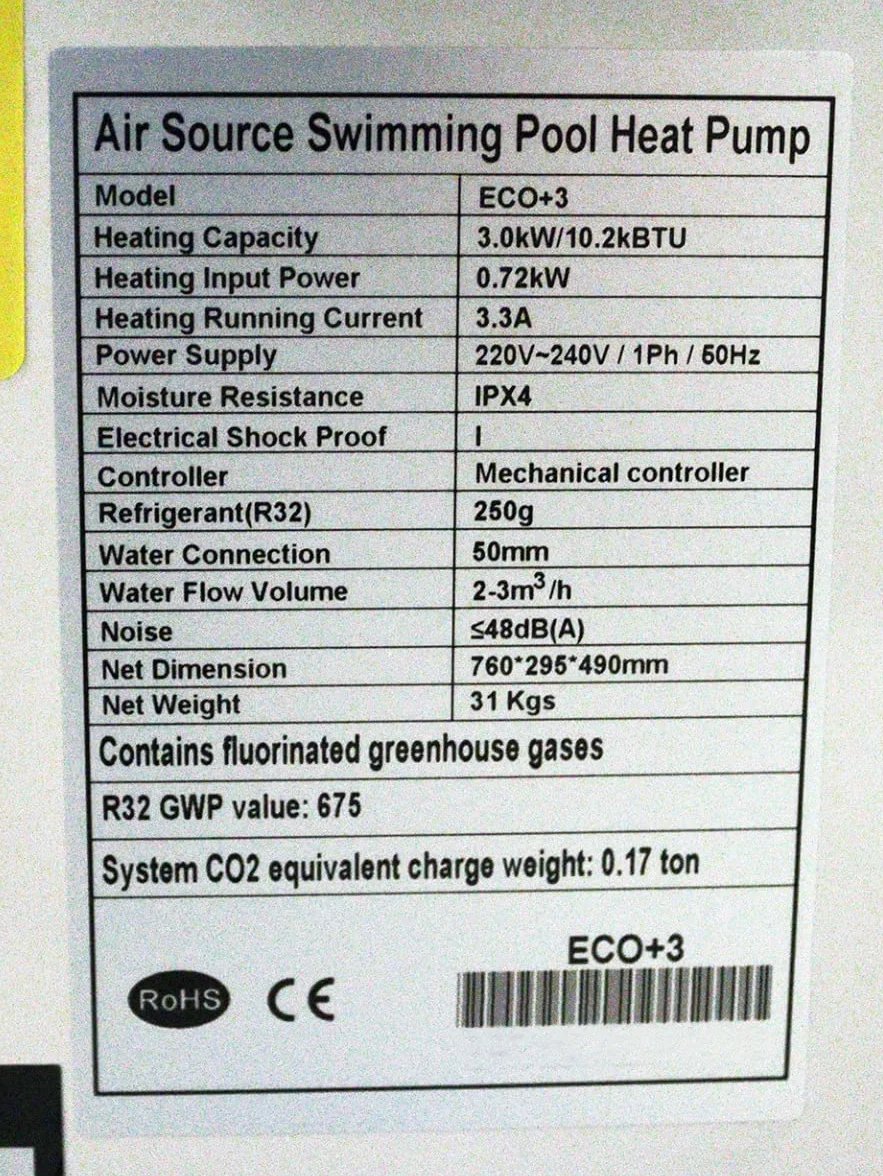 Bomba de Calor para Piscina Eco+3 3,7 kW 15000 litros