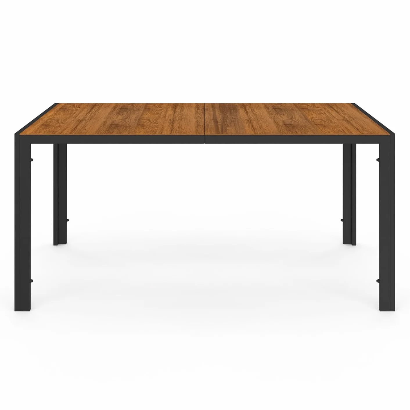 IDMarket - Salón de jardín NOUMEA Mesa de cristal templado efecto madera y 6 sillas apilables negro y madera