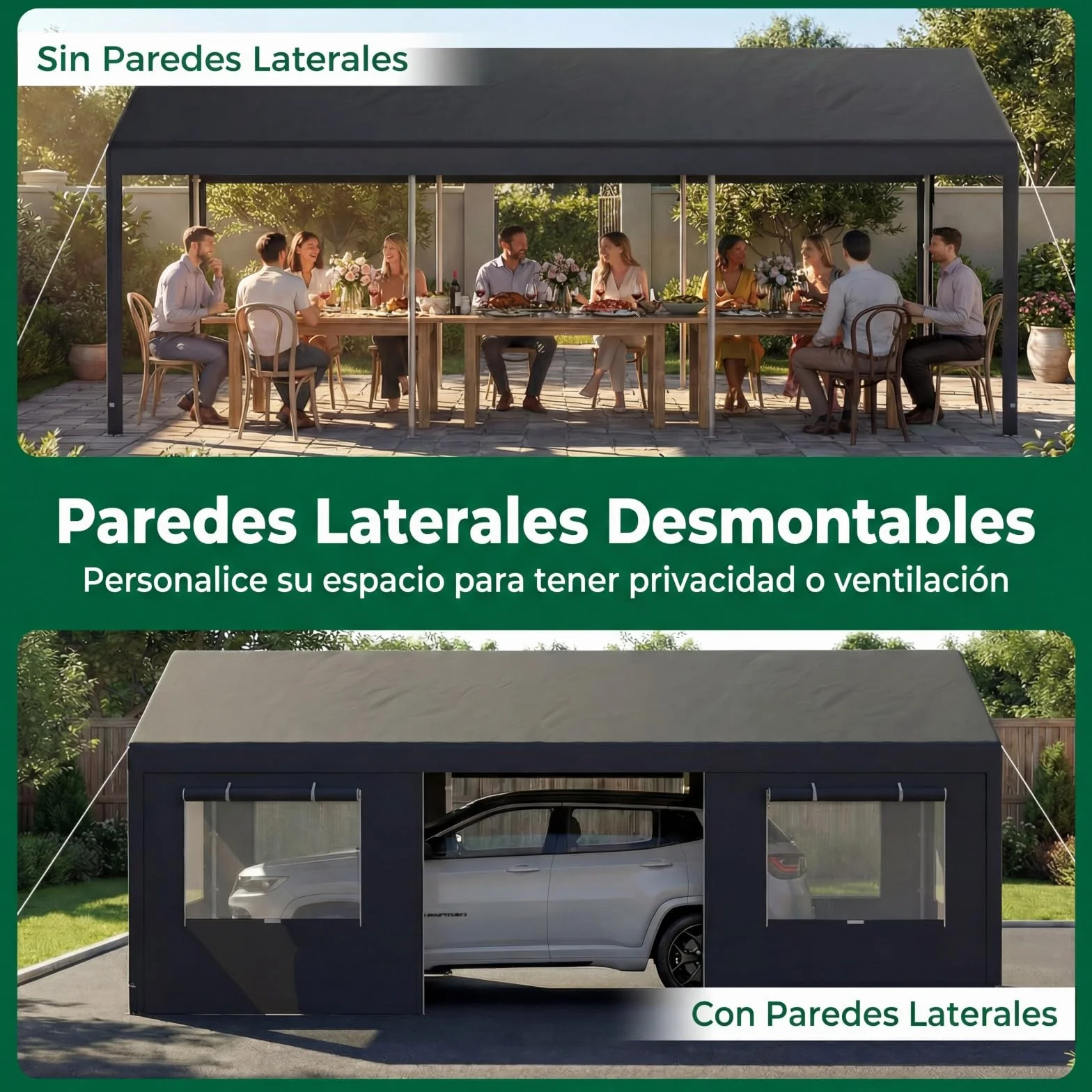 GYMAX Cobertizo Portátil para Coche 3.6 x 6 m Garaje Exterior Lona de PE Impermeable SUV Moto Gris