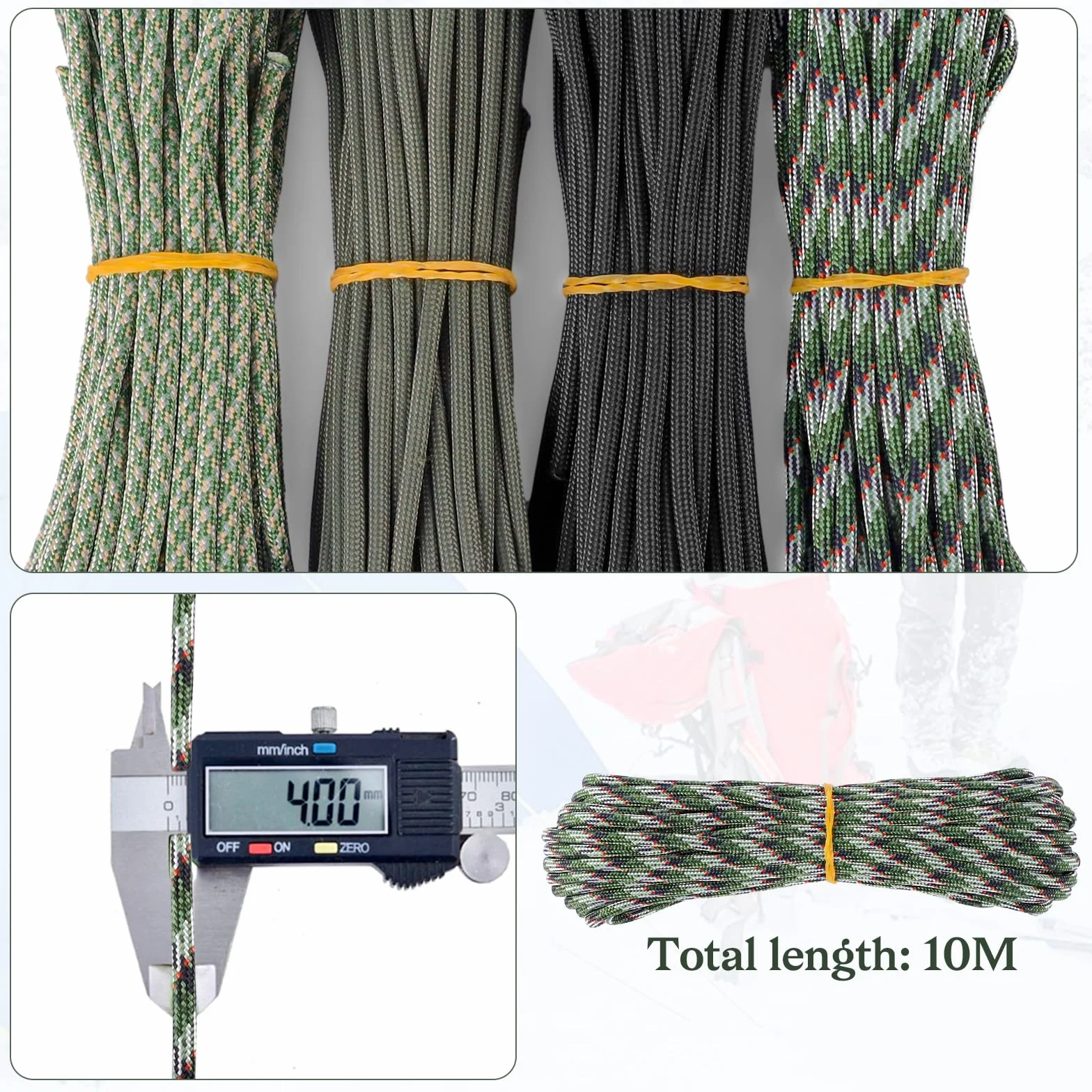 Paracord 4 unidades 33 x 4 mm 7 núcleos 100% nailon para pulsera correa perro camping supervivencia