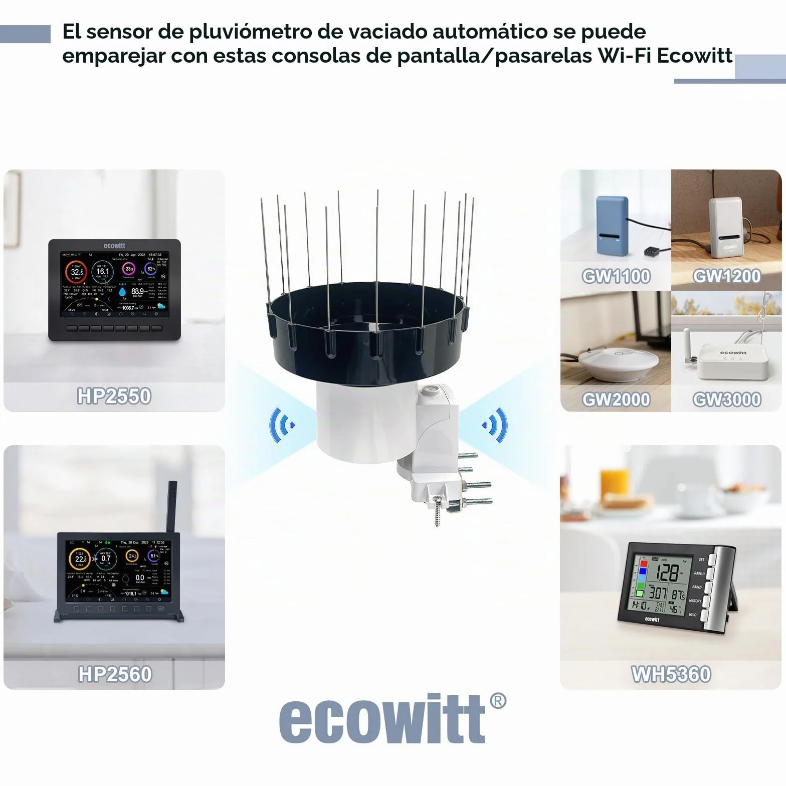 ECOWITT WH40 Pluviómetro Inalámbrico WiFi Autodrenante Sensor de Lluvia