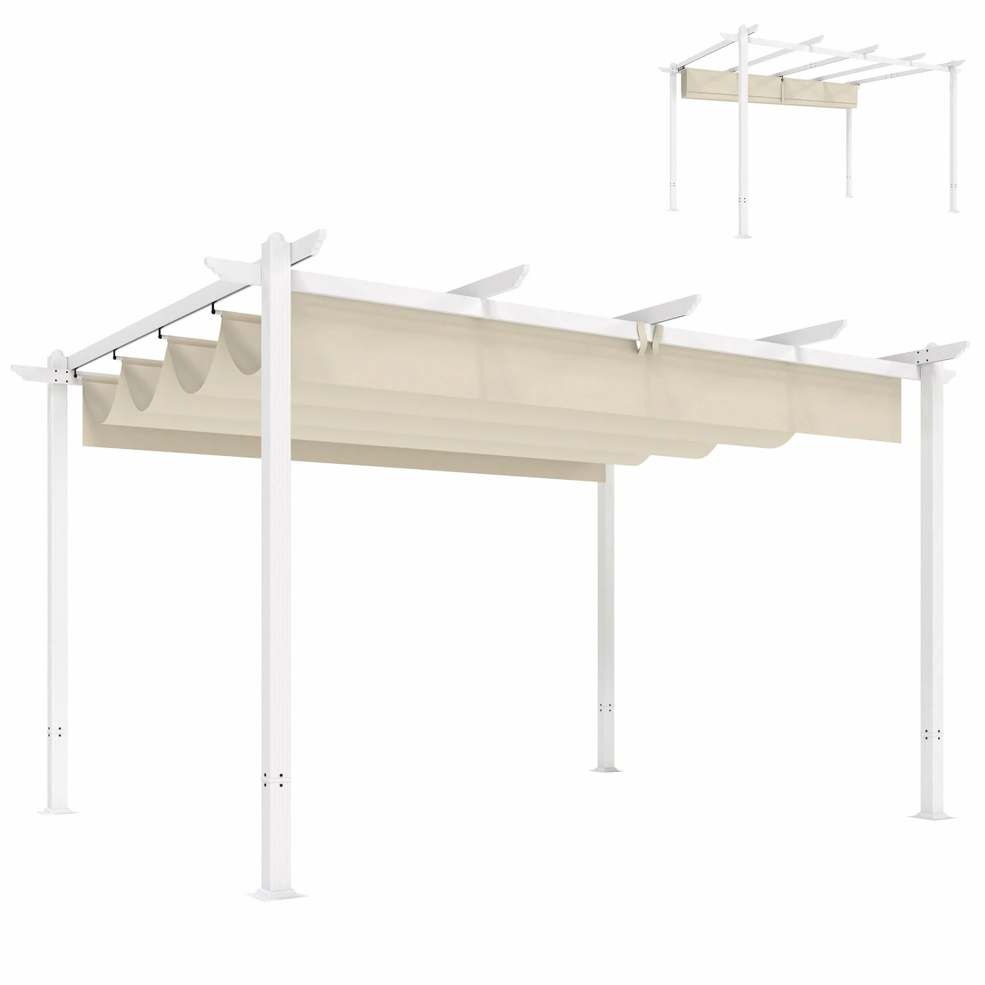 Outsunny Pérgola de Jardín 4x3 m Techo Retráctil UPF30+ Estructura Metálica Beige