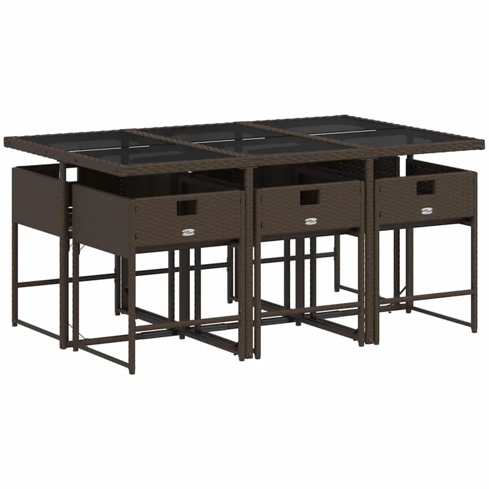 Set Comedor de Jardín 7 Piezas con Cojines Ratán Sintético Marrón