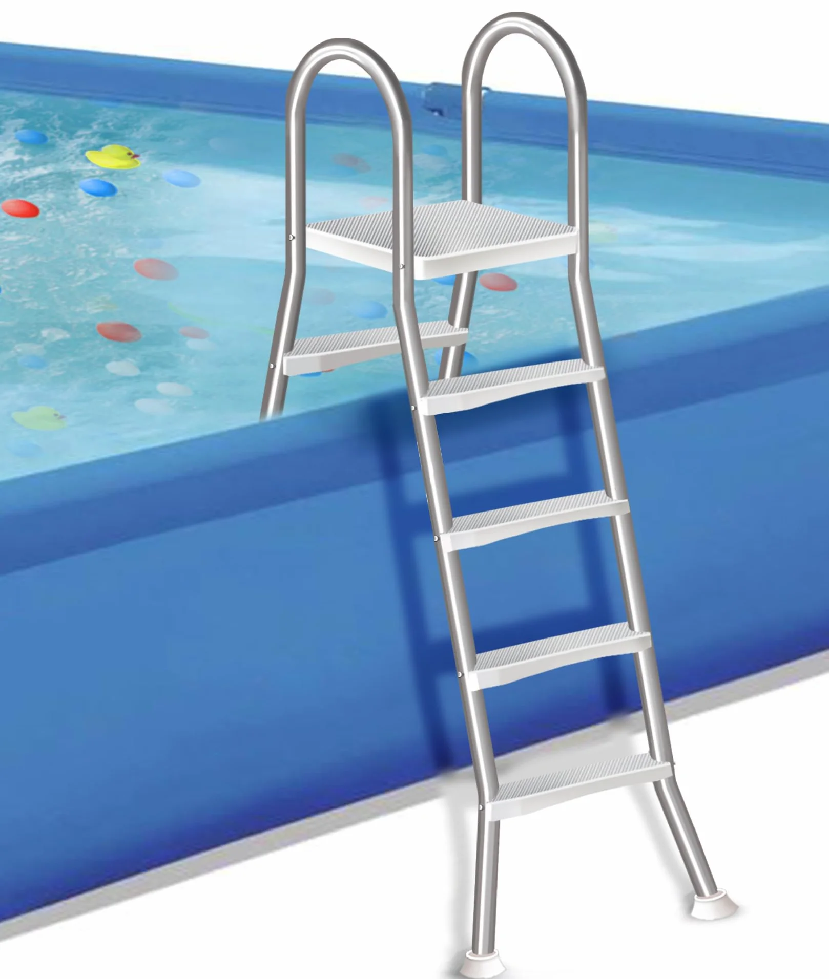 Escalera de Acero Inoxidable 4 Peldaños para Piscinas Elevadas 135cm 250kg