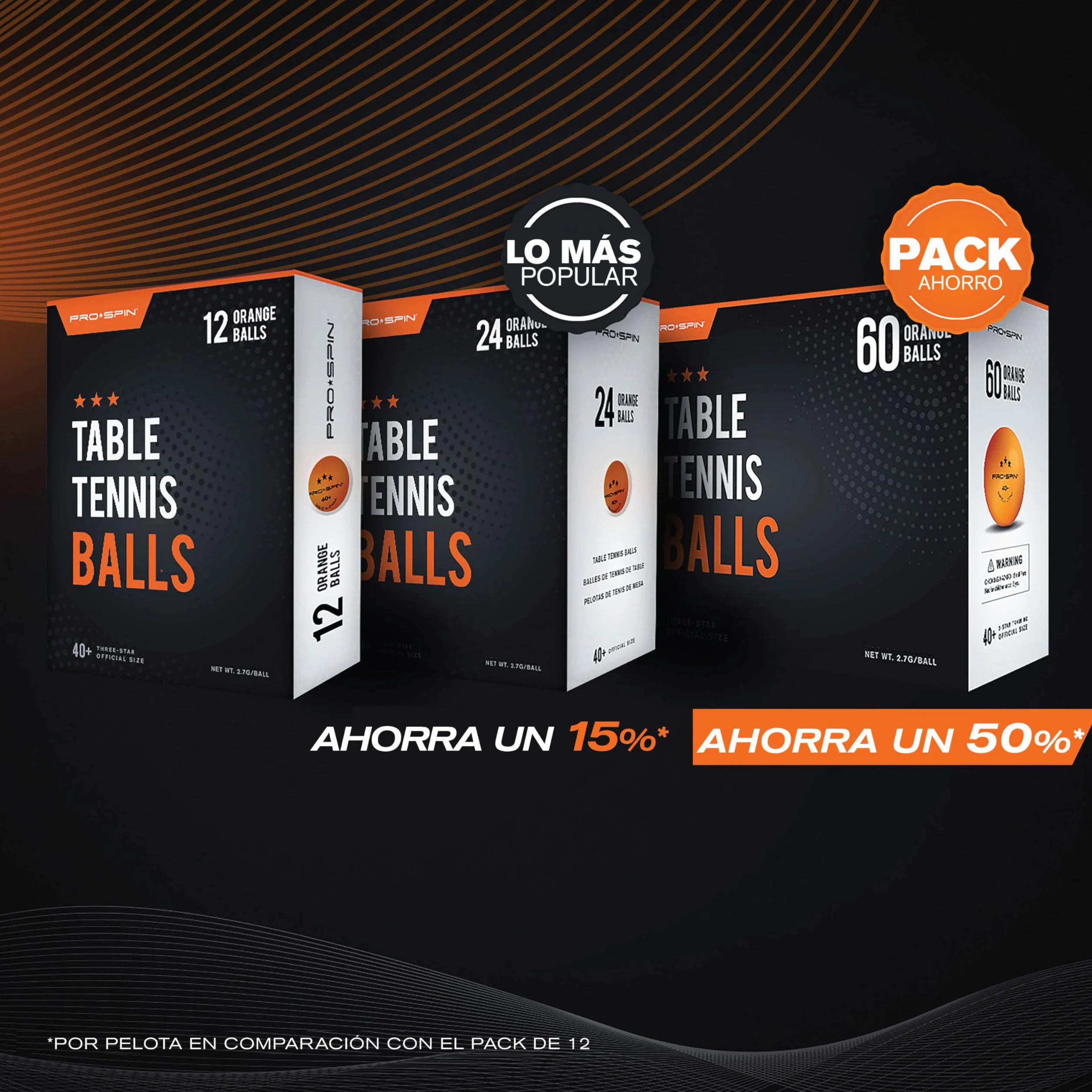 PRO-SPIN Pelotas de Ping Pong 3-Estrellas 40+ ABS Alto Rendimiento Durabilidad Interior Exterior Competición