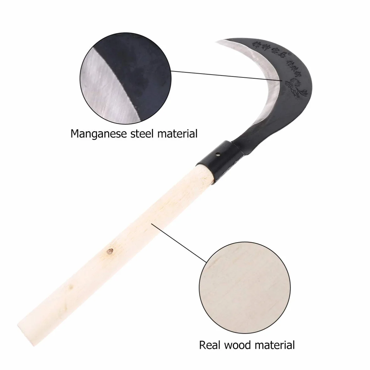 BESPORTBLE Guadaña de Mano para Deshierbar Mango Largo de Madera, Acero al Manganeso Afilado y Equilibrado para Jardinería y Césped Varios estilos