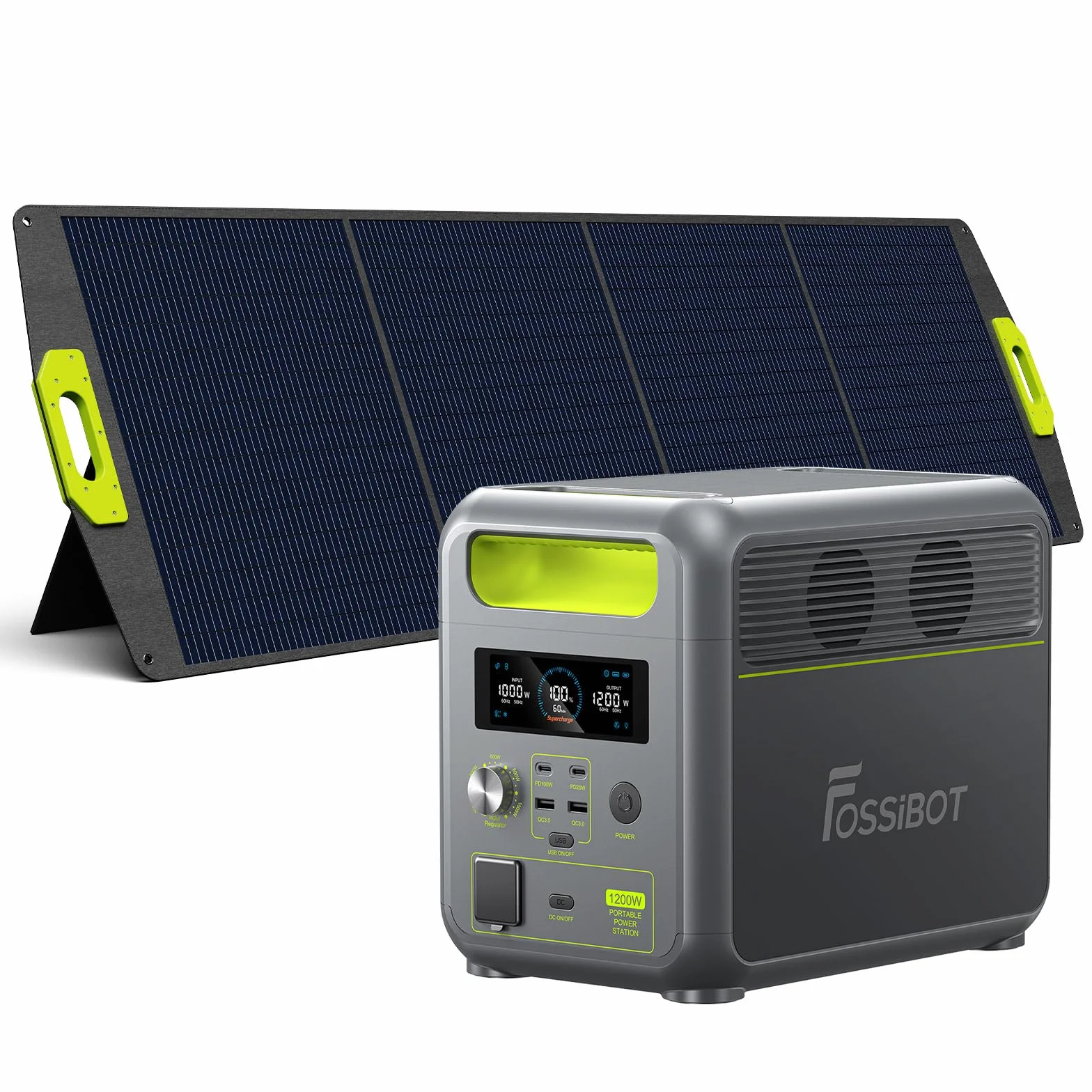FOSSIBOT Estación de Energía Portátil F1200 1024Wh con Panel Solar 200W, Batería LiFePO4 1200W, Carga Rápida CA/Solar 0-80% en 49 Min, Control APP, para Hogar, Exteriores, Emergencia
