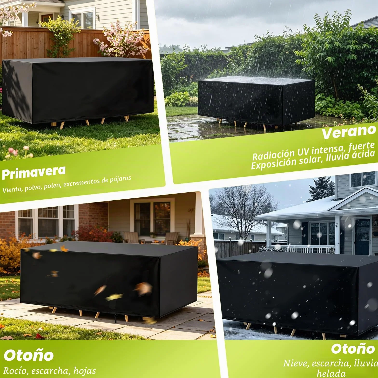 Funda Para Muebles de Jardín, Protectora Anti UV Anti Viento, Cuadrada 213x132x72cm Negro