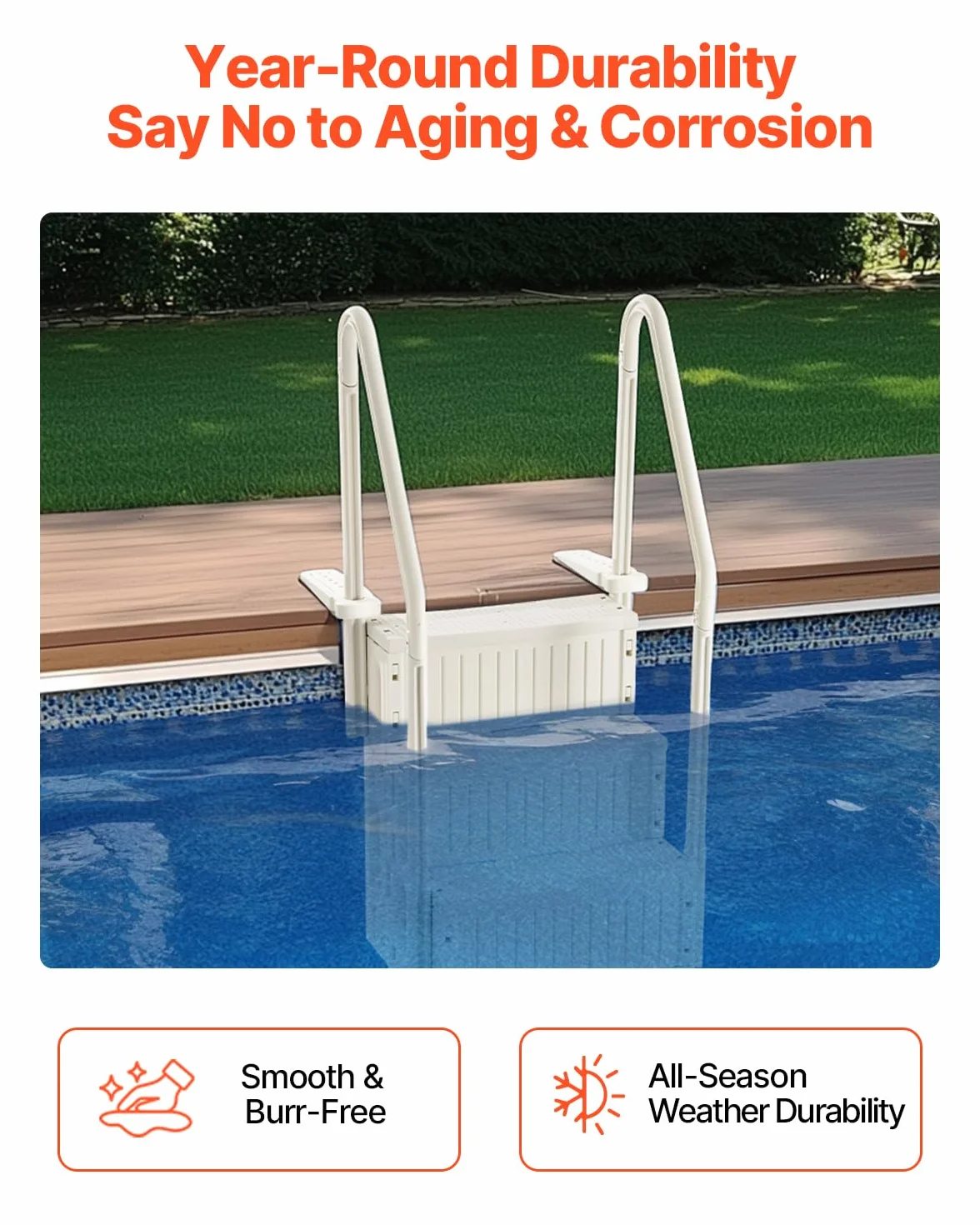 VEVOR Escalera para Piscina 4 Escalones con Pasamanos Dobles Antideslizantes 181,4 kg 874 x 808 x 1985 mm Blanco Leche