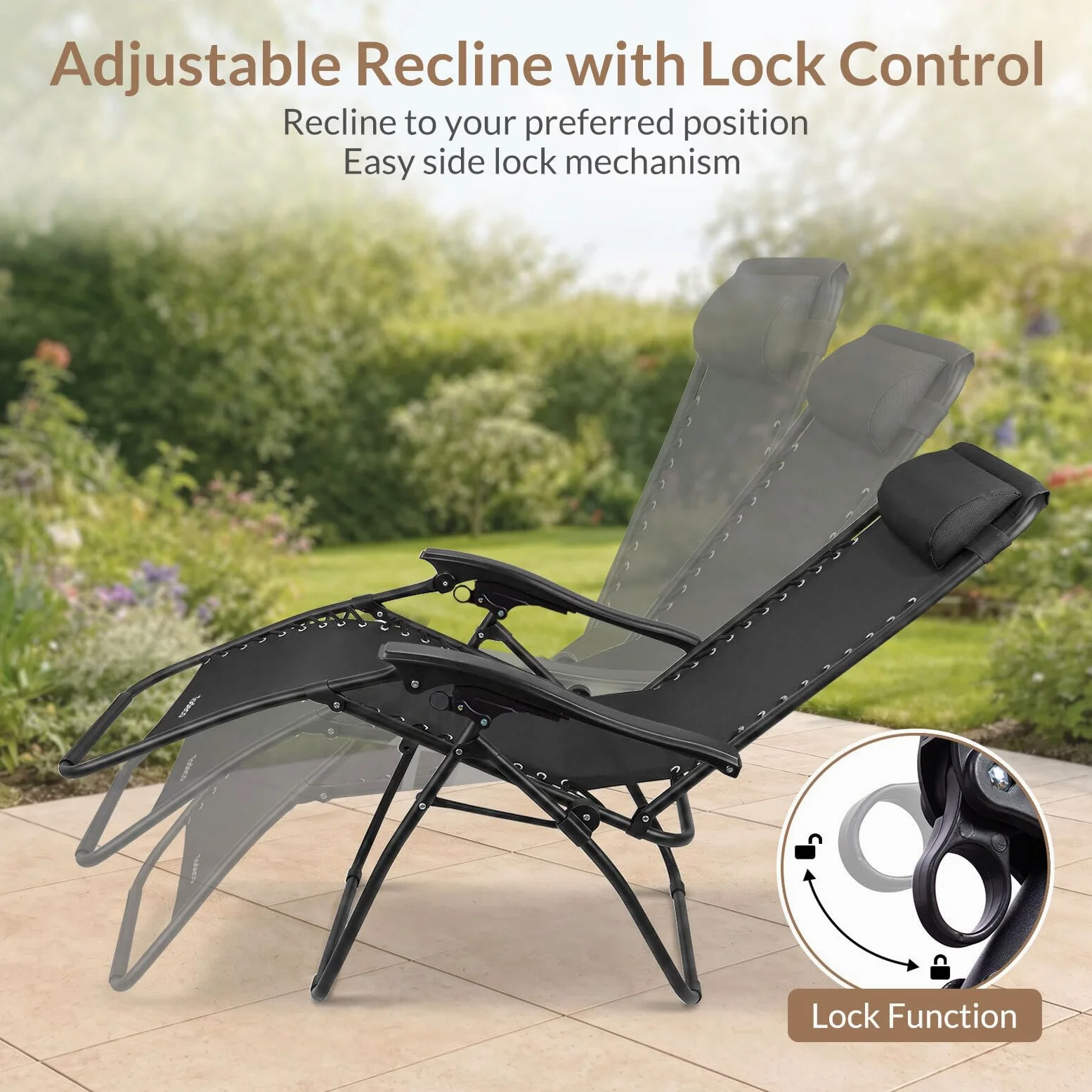 Todeco Tumbona Plegable Jardín con Cojín Extraíble, 2 en 1 Silla Gravedad Cero Reclinable con Portavasos Respaldo Ajustable para Patio, Camping, Terraza y Piscina, Juego de 2 Negro | Cojín Extraíble, Portavasos Respaldo Ajustable, para Patio, Camping, Ter