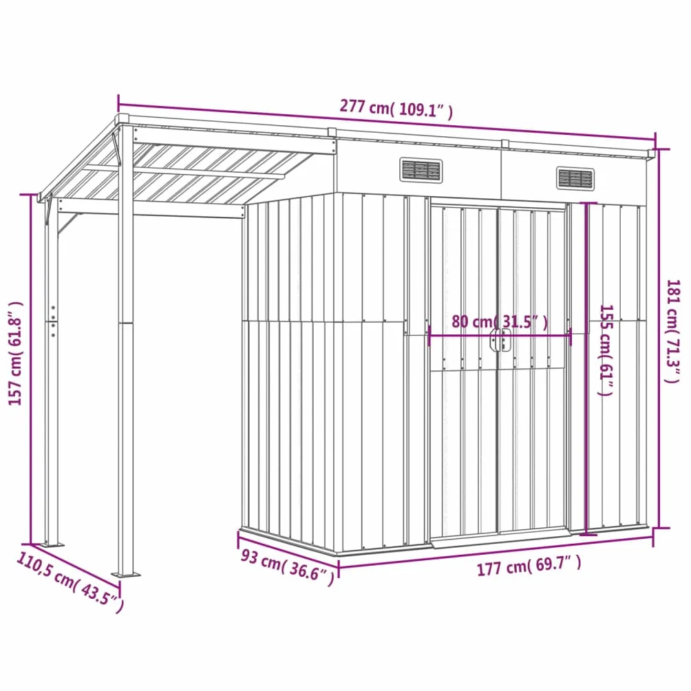 vidaXL Cobertizo jardín Acero Antracita 277x110,5x181 cm