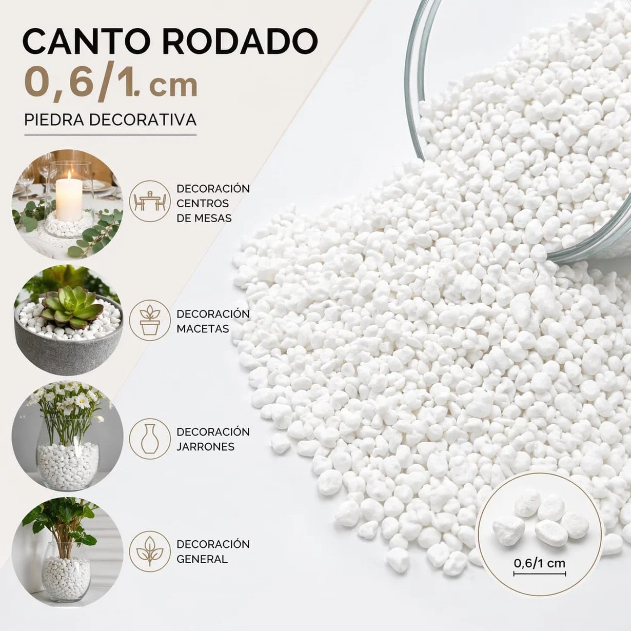 Piedra de mármol rodada 0,6-1 cm blanco 2 kg