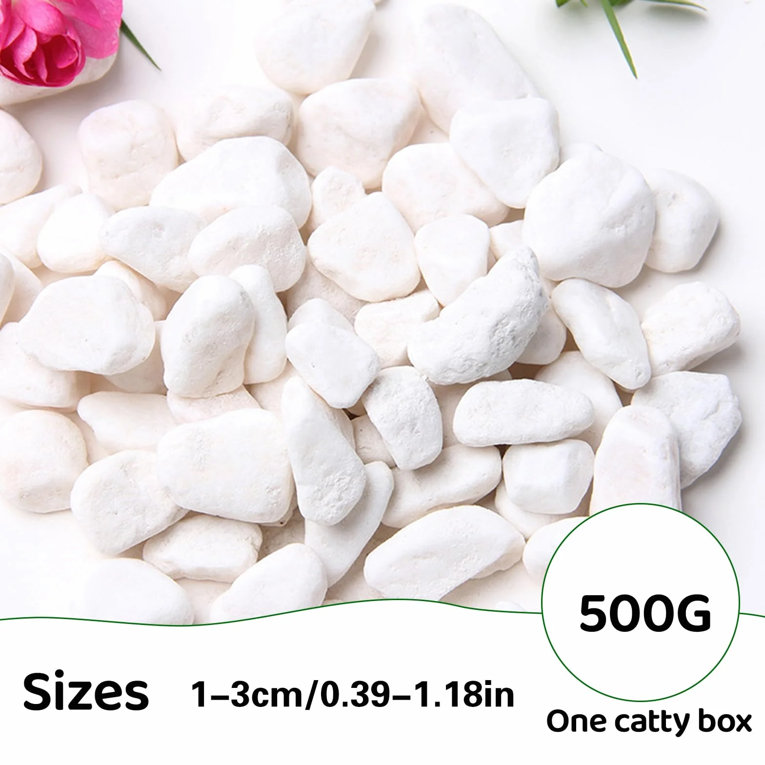 Grava Blanca Decorativa 500g, Mini Piedras Decorativas, Pequeños Guijarros Blancos para Macetas Jardines Acuarios