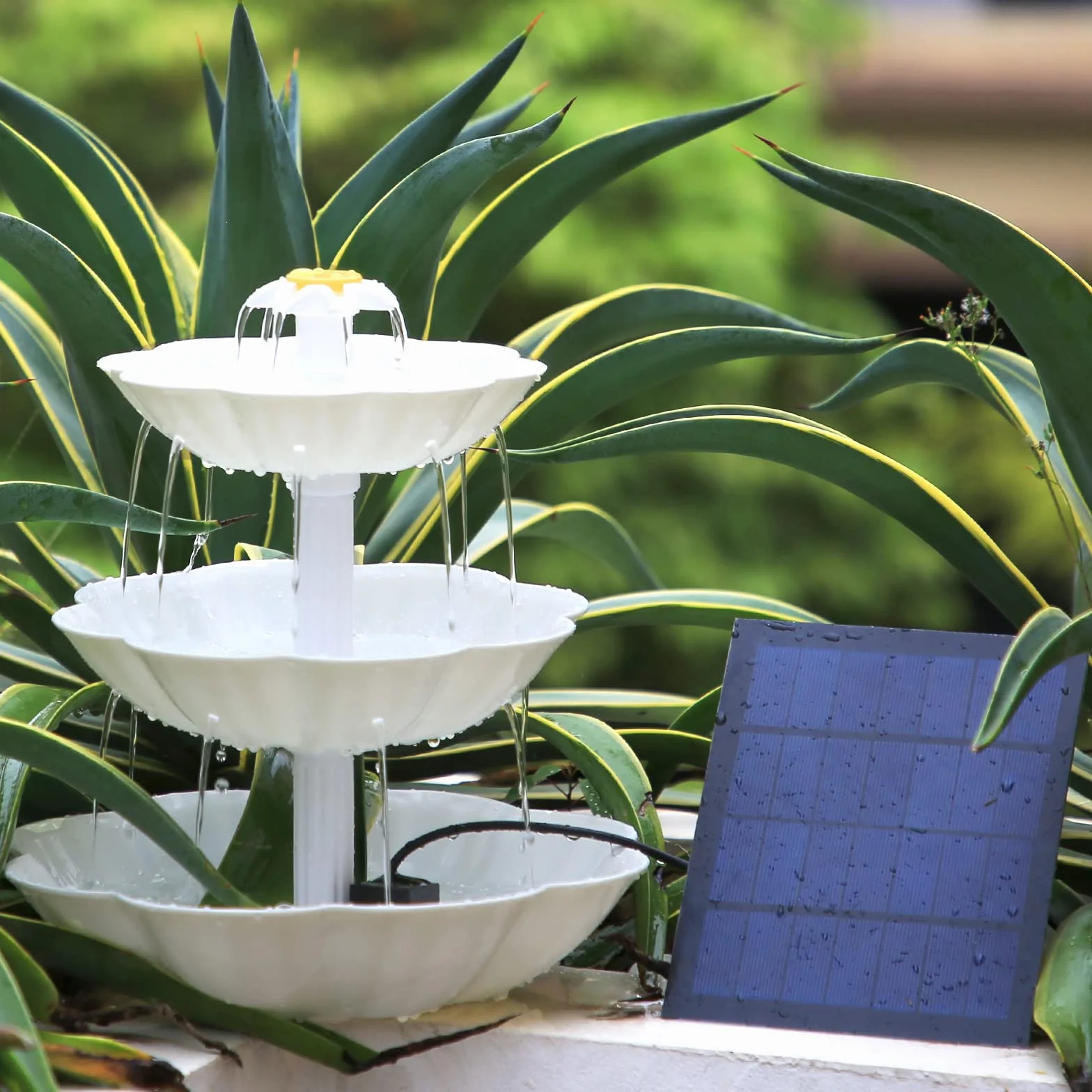 AISITIN Fuente decorativa de bricolaje, juego de bebedero para pájaros con fuente solar de 3,5 W, comedero para pájaros de 3 niveles, para exteriores, baño de pájaros y fuente solar DIY, extraíble y