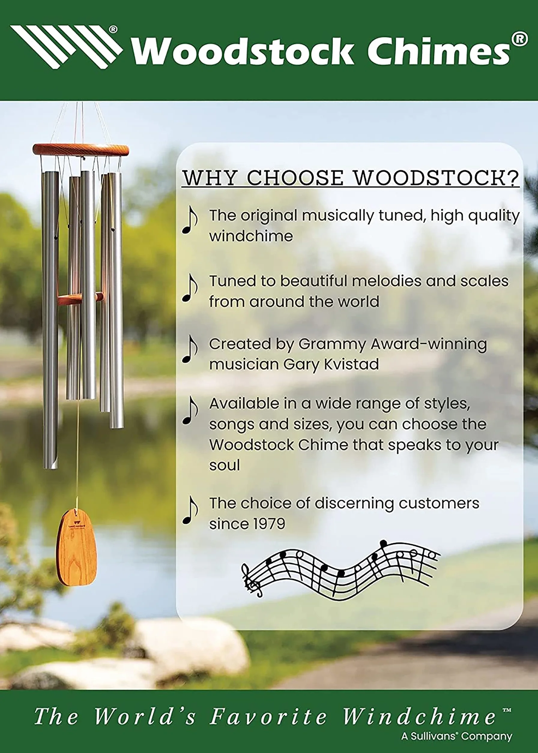 Woodstock Chimes Encore Tierra Plateado Carrillón 6 Tubos Afinados