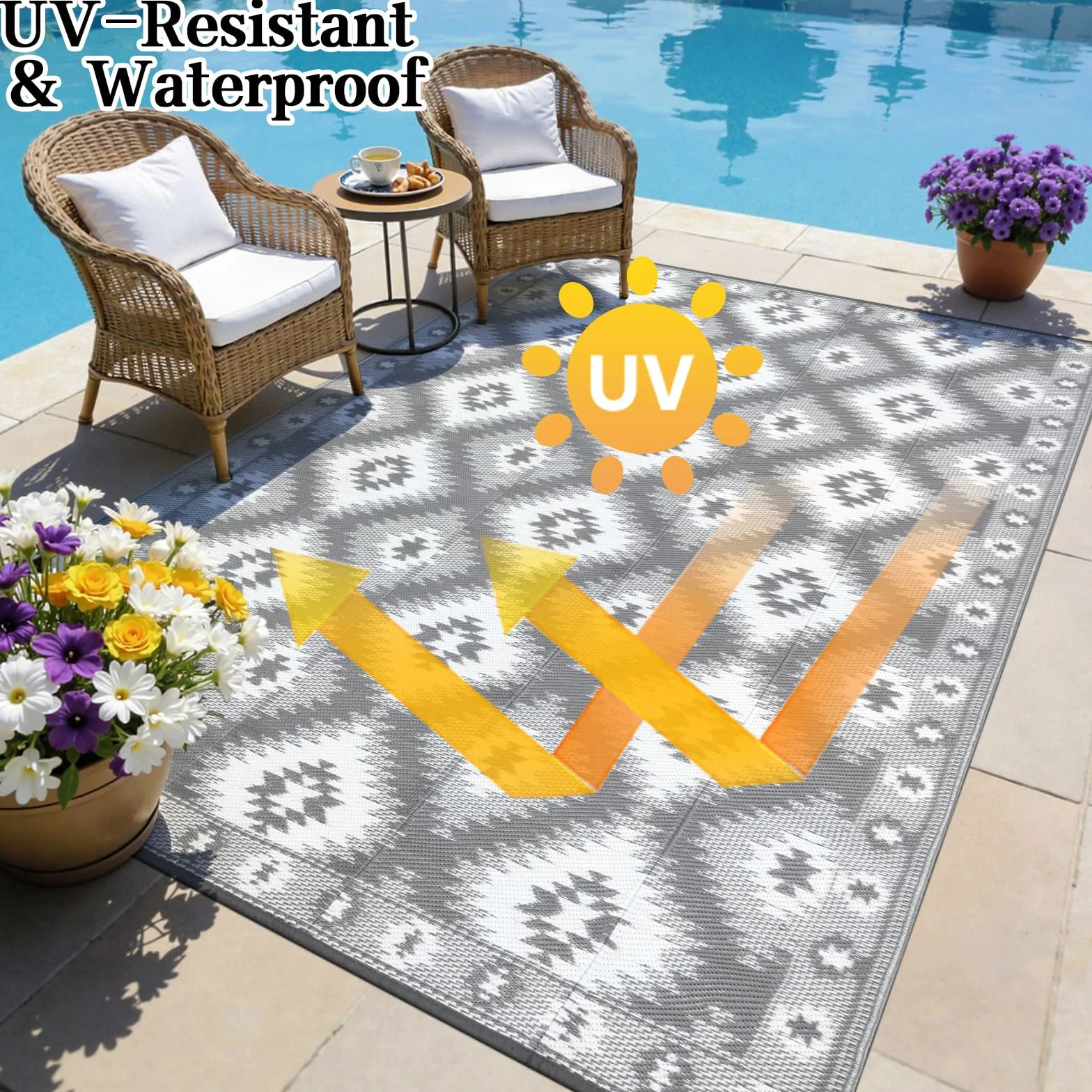 SHACOS Alfombra Terraza Exterior 240x300cm Reversible Plástico Jardín Camping Picnic