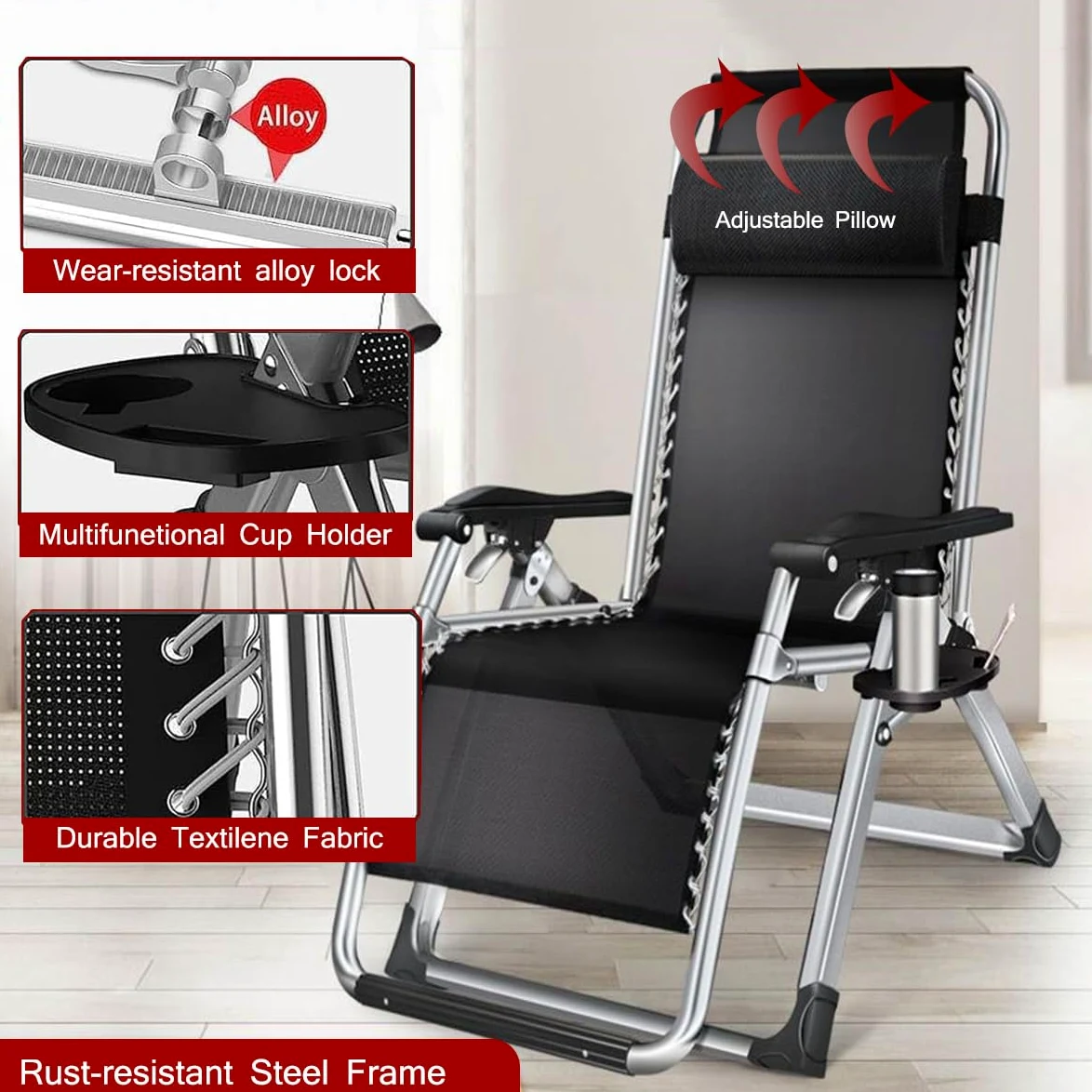 Silla de Gravedad Cero, sillas reclinables para Patio, jardín, terraza, soporta 200 kg (Juego de 2)