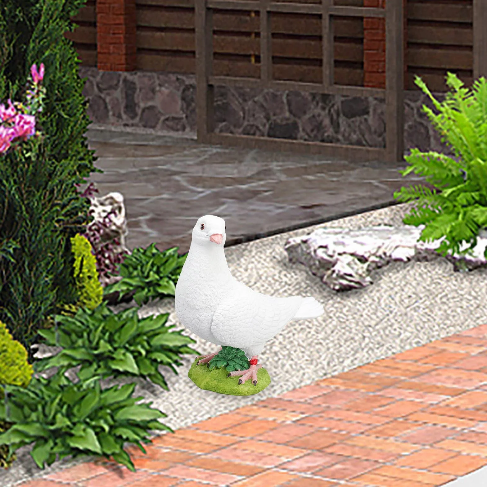 Buachois Modelo de Paloma Blanca, Adorno de jardín de Modelo de pájaro de Resina sintética, artesanía de Resina rústica de pájaro de simulación vívida para decoración de Vacaciones en el hogar(#1)