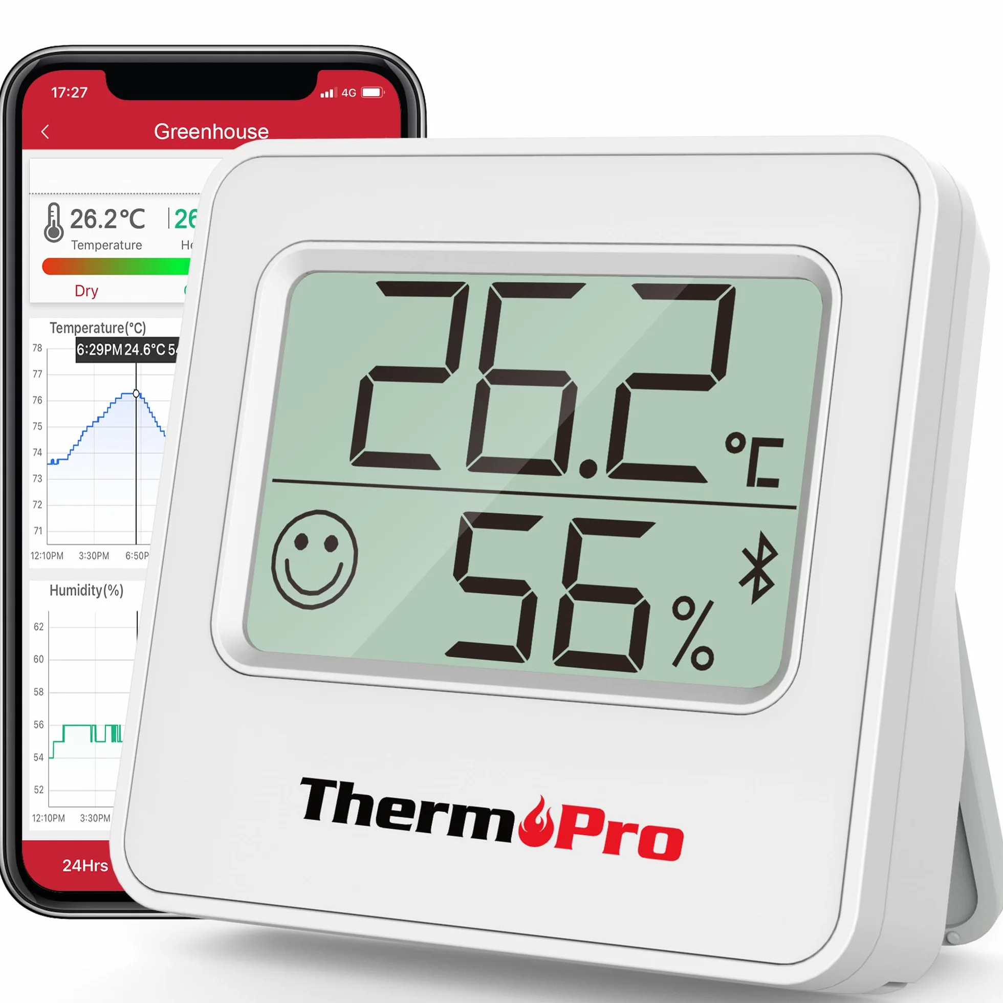 ThermoPro TP357 Termómetro Higrómetro Digital Bluetooth 260FT con Monitor Remoto de Temperatura y Humedad y APP Inteligente, Blanco