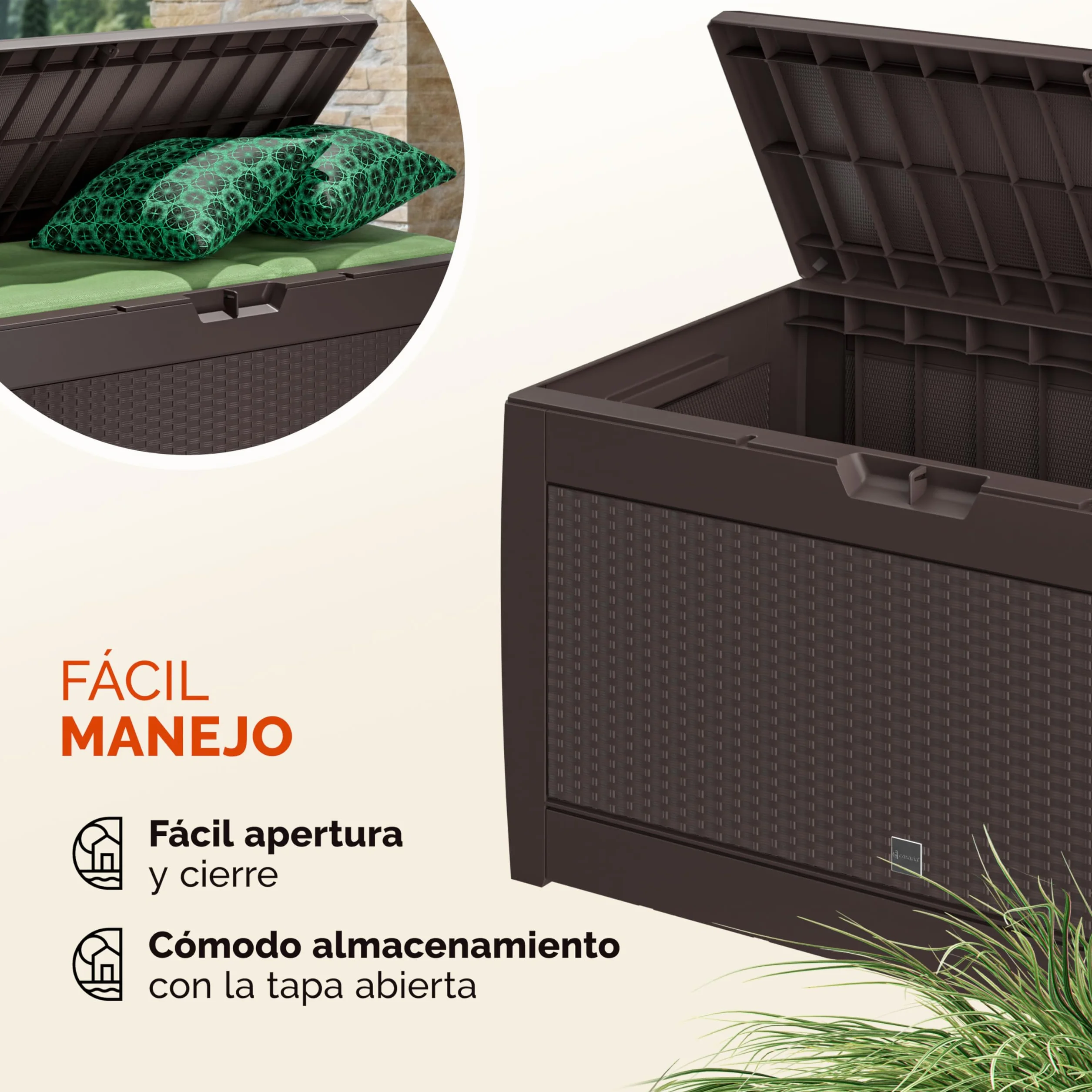 CASARIAŽ Arcón Jardín Exterior Baúl Almacenaje 310L 119x48x60cm Marrón