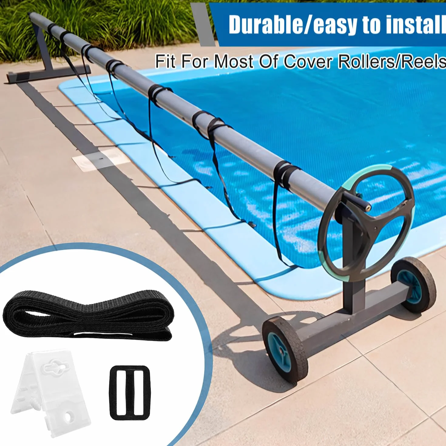 Kit De Fijación Para Carrete De Cubierta Solar 8 Piezas Con Correas Espiral Placas Hebillas