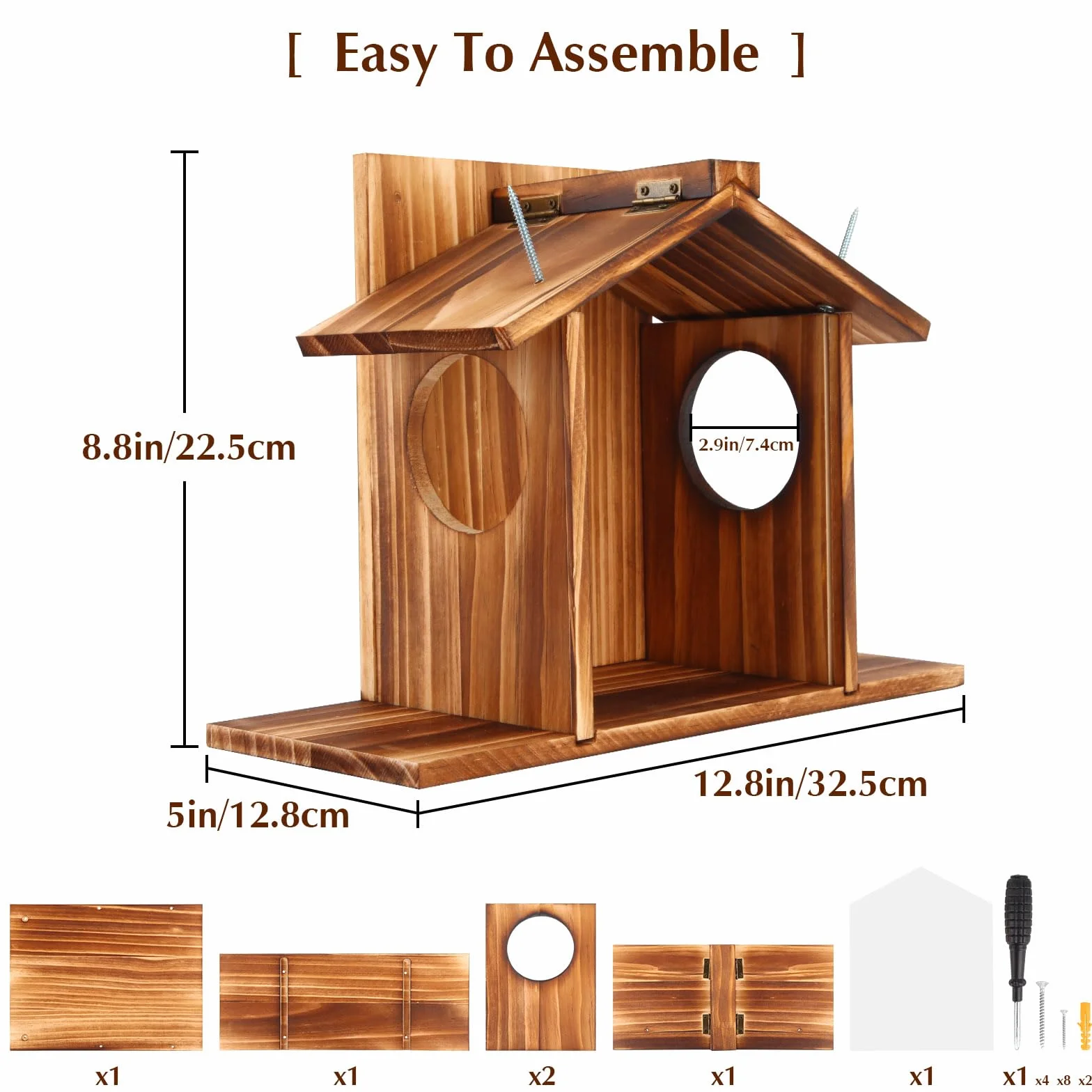Comedero para ardillas de madera maciza resistente a la intemperie techo impermeable