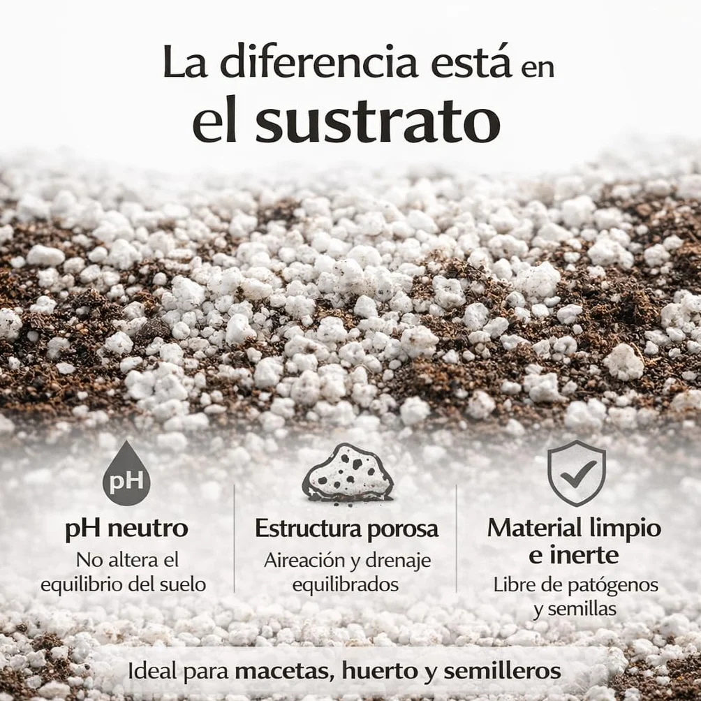 Fertigoo® Perlita 25L Granulometría Gruesa 3-6mm Baja Polvosidad Alta Aireación y Drenaje