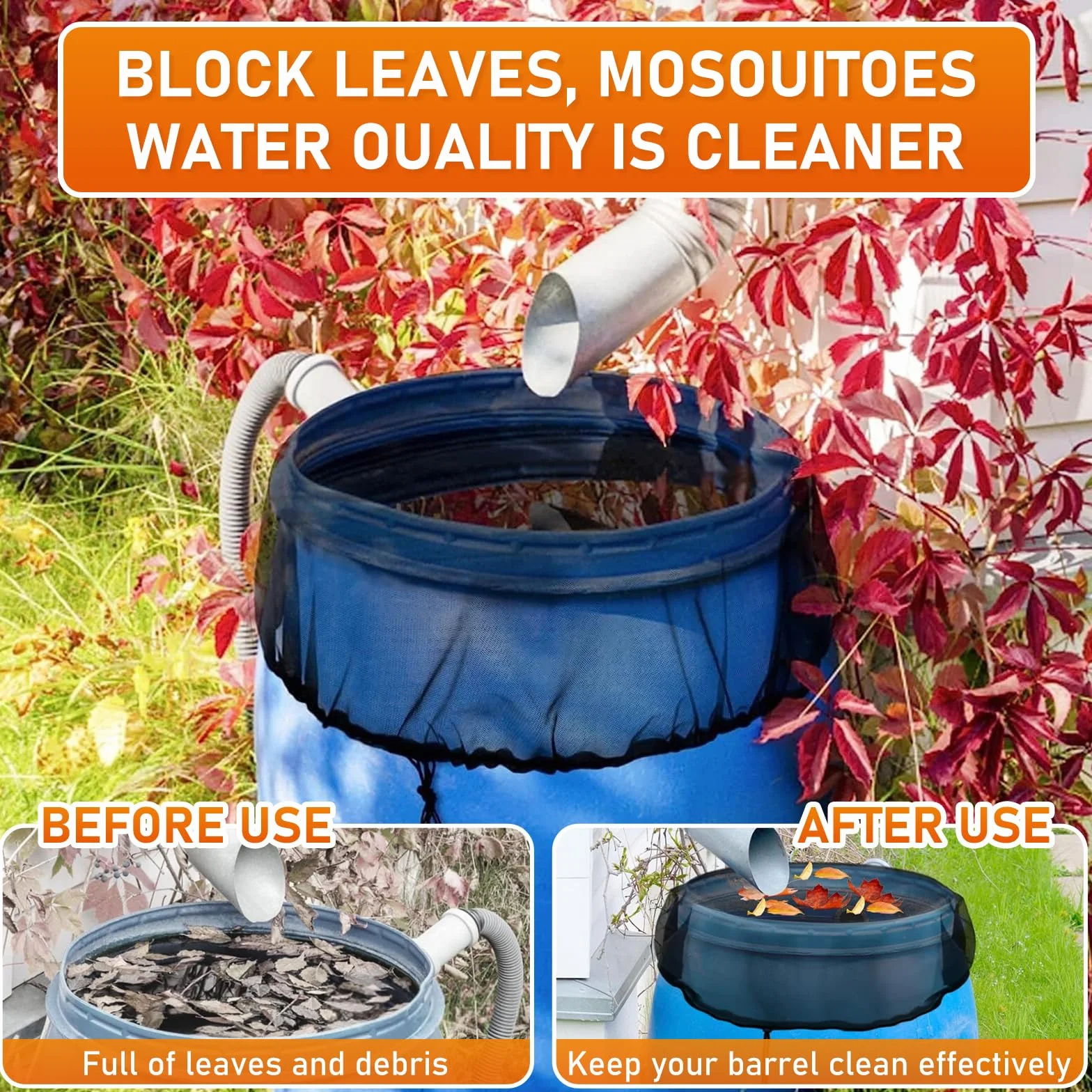 Red para Depósito de Agua de Lluvia 100 cm Cubierta Antiinsecto con Cuerda de Tracción 2 Piezas