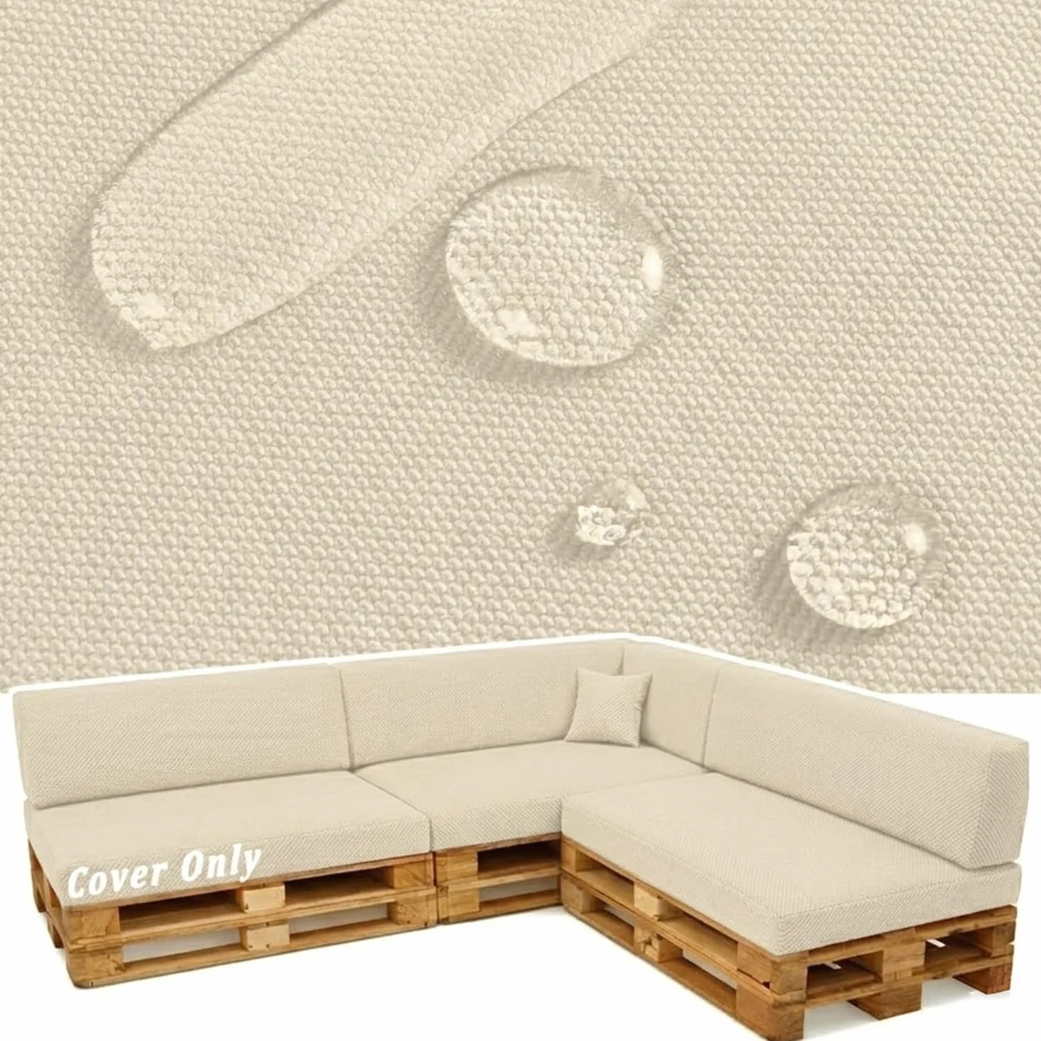Funda para Cojines de Palets Exterior Impermeable 120x80 60x40 120x60 120x40 Antideslizante Cremallera Beige 60x120x15cm