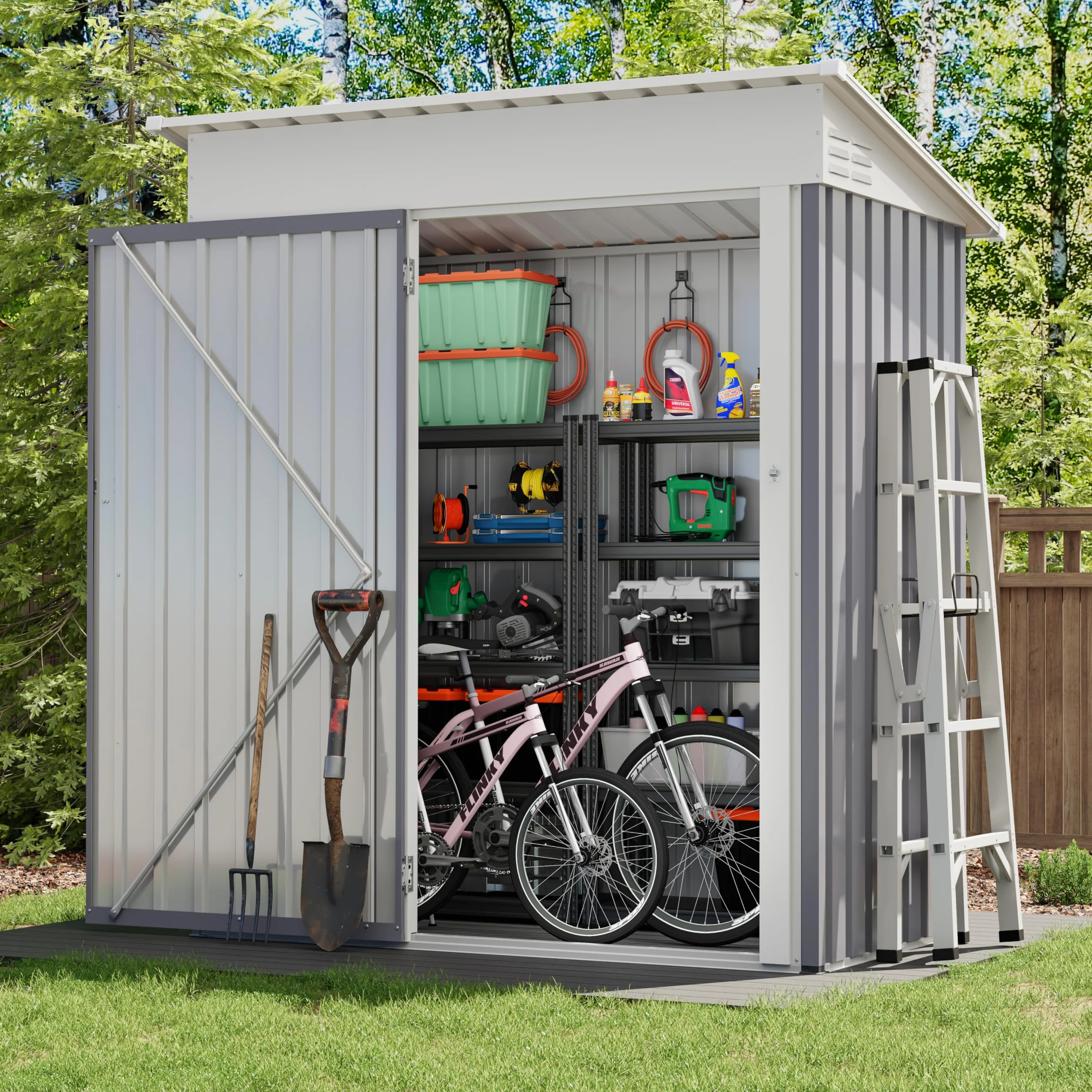UDPATIO Caseta de Jardín Exterior Metálico Galvanizado Impermeable 162x92x182 cm Gris Almacenamiento Herramientas
