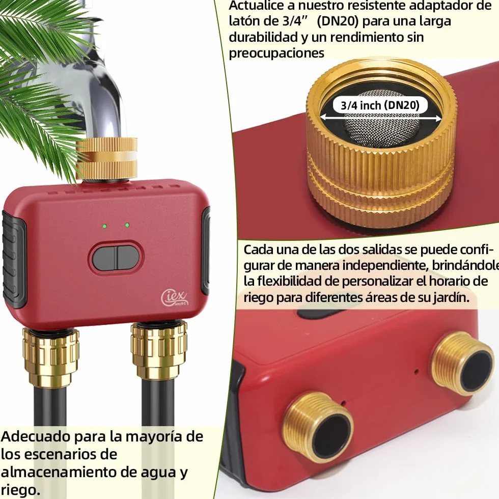 GIEX Temporizador de riego ZIGBEE 2 Zonas, Controlador Inteligente para mangueras de jardín, Compatible con Tuya, Smart Life, ZHA y Z2M