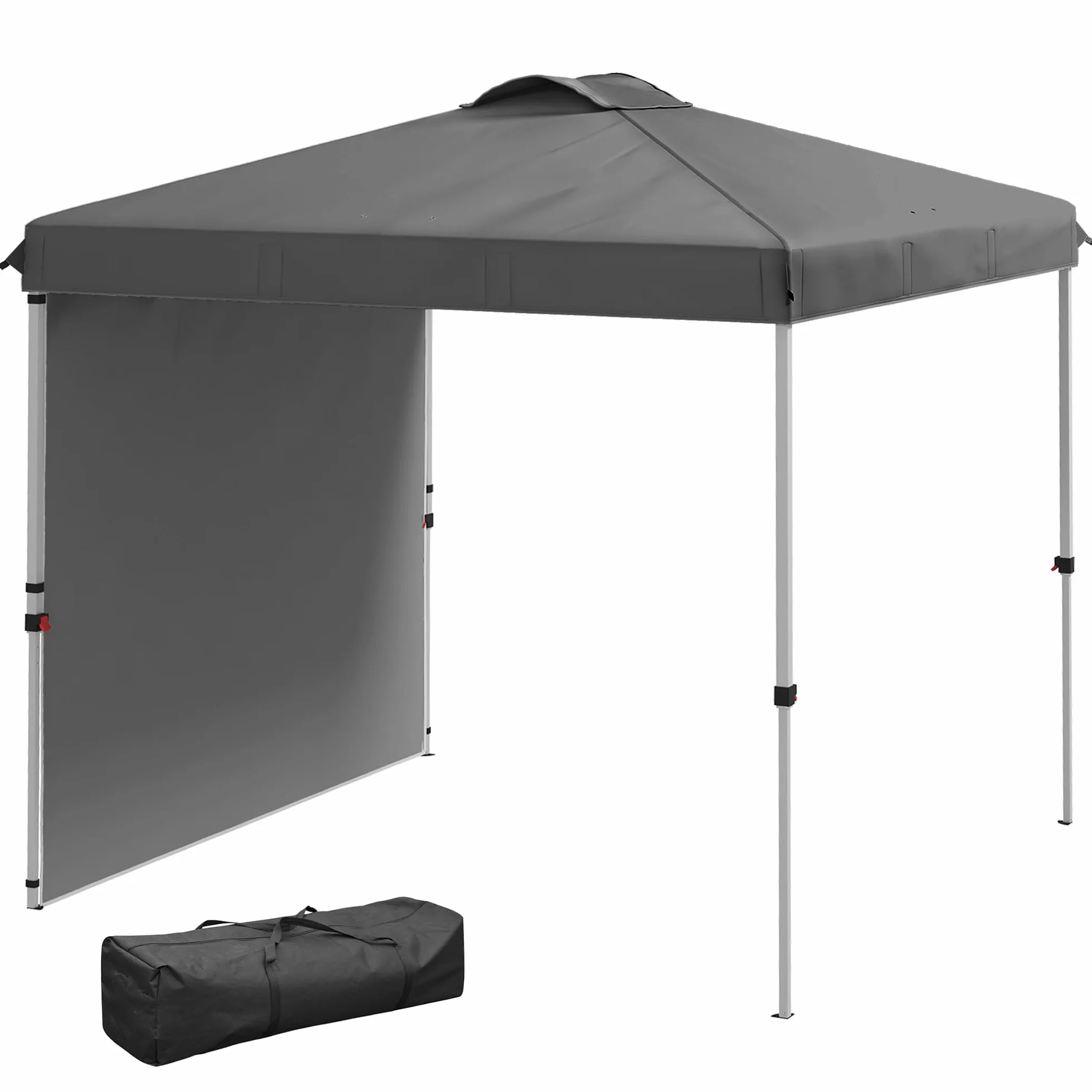 Outsunny Carpa Plegable 2,5x2,5 m Cenador de Jardín con 1 Pared Lateral Altura Ajustable en 3 Niveles Anti-UV Impermeable y Bolsa de Arena Gazebo para Exterior Camping Fiestas Gris Oscuro