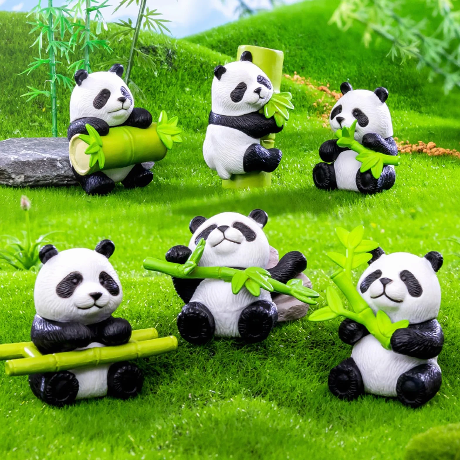 Cayway 8 figuras de mini panda, decoración de panda, animales de jardín de hadas para macetas, bonsái, decoración de paisajismo