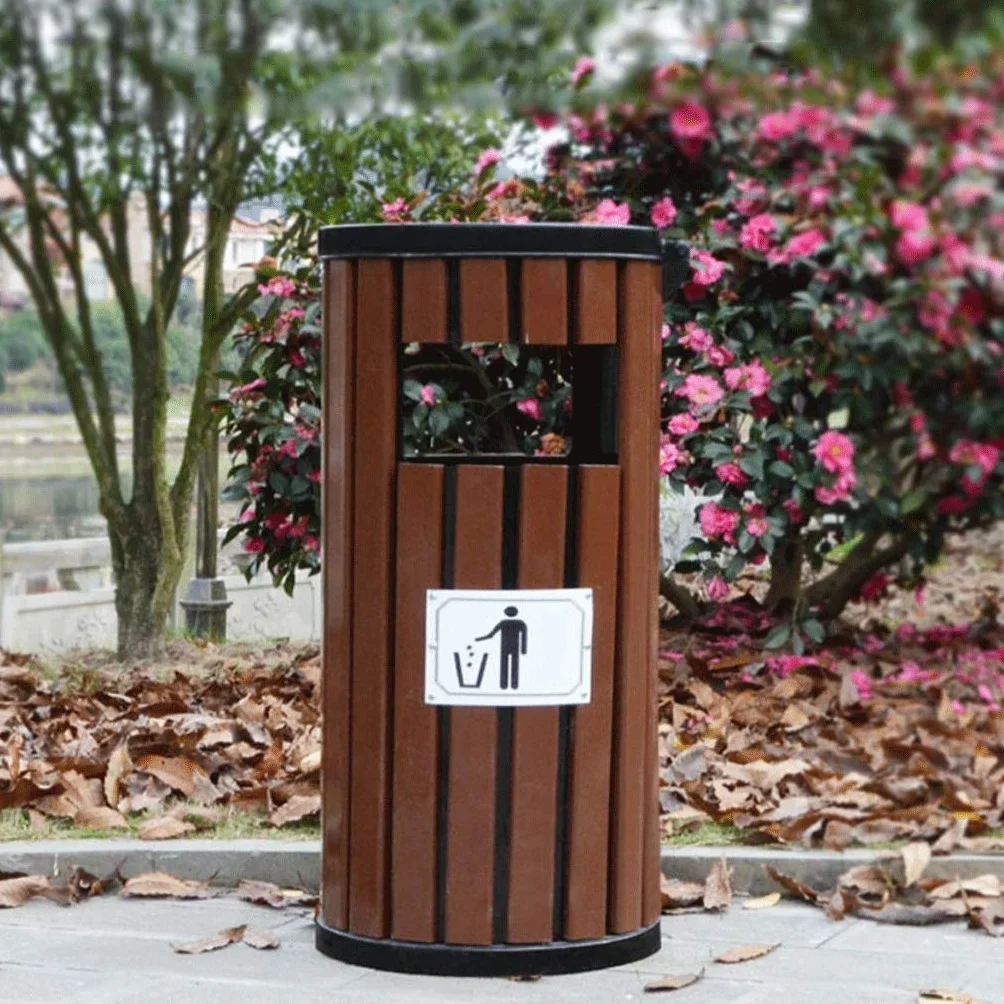 KLUFO Contenedor de basura de madera al aire libre cilíndrico