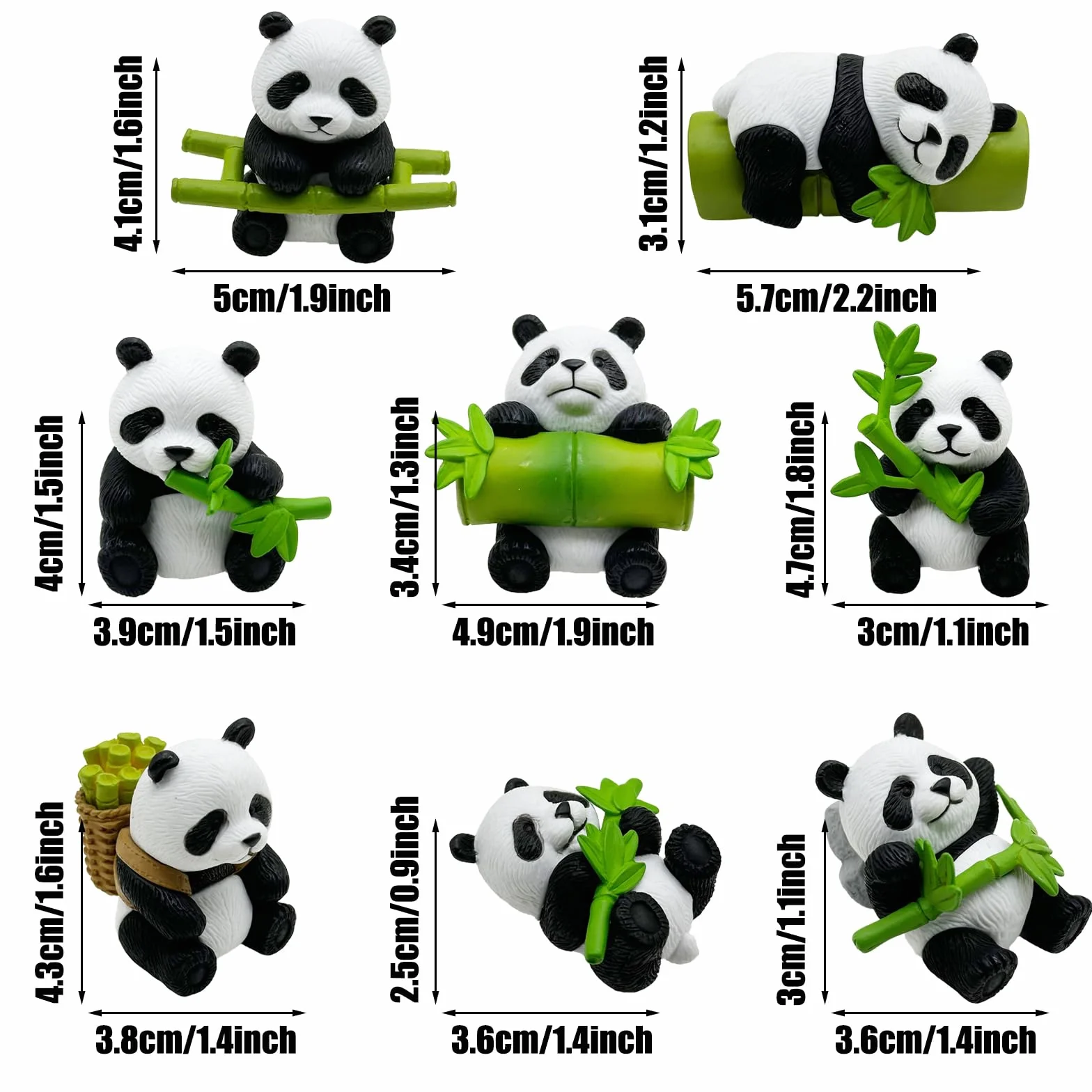 Cayway 8 figuras de mini panda, decoración de panda, animales de jardín de hadas para macetas, bonsái, decoración de paisajismo